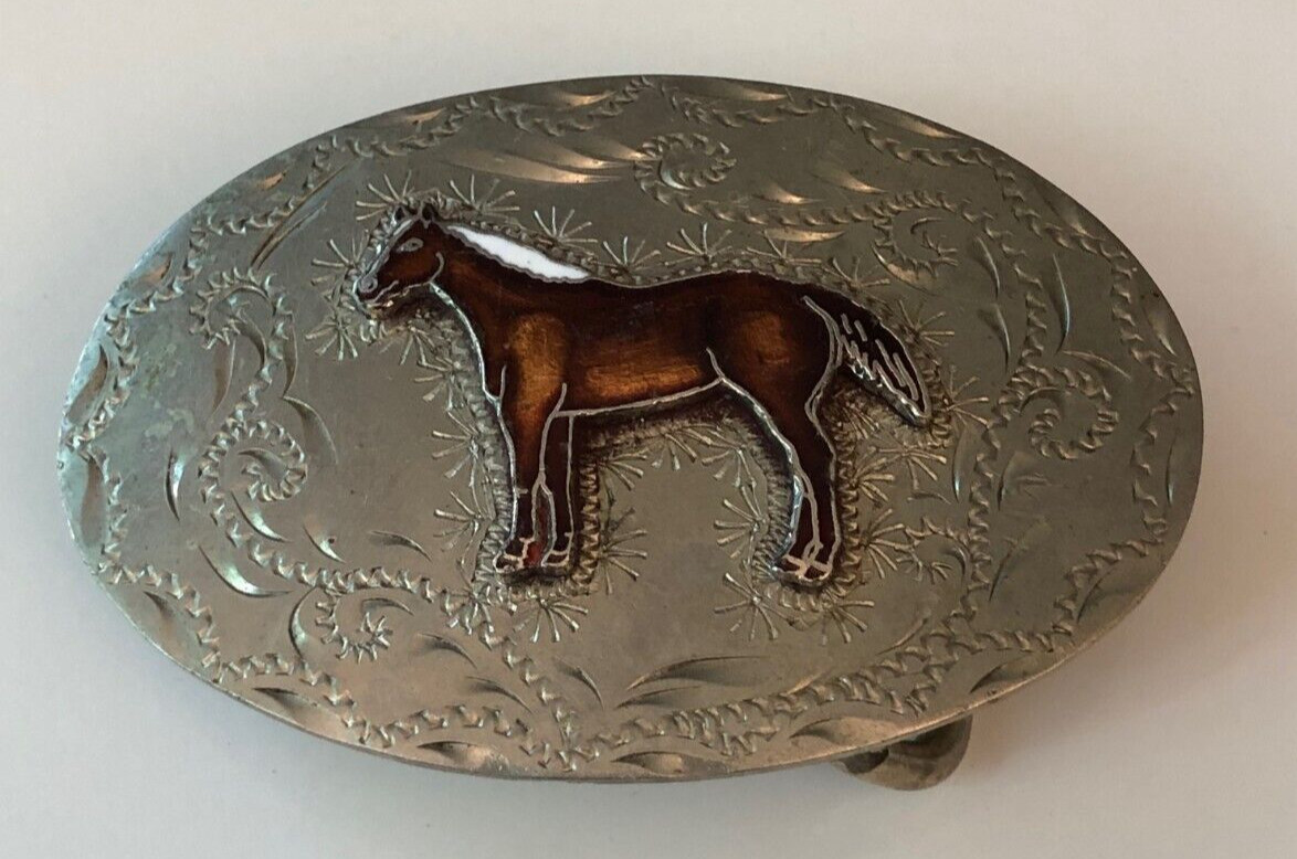 Vintage Handcrafted handmade Silver Horse Pony Cowboy Belt Buckle