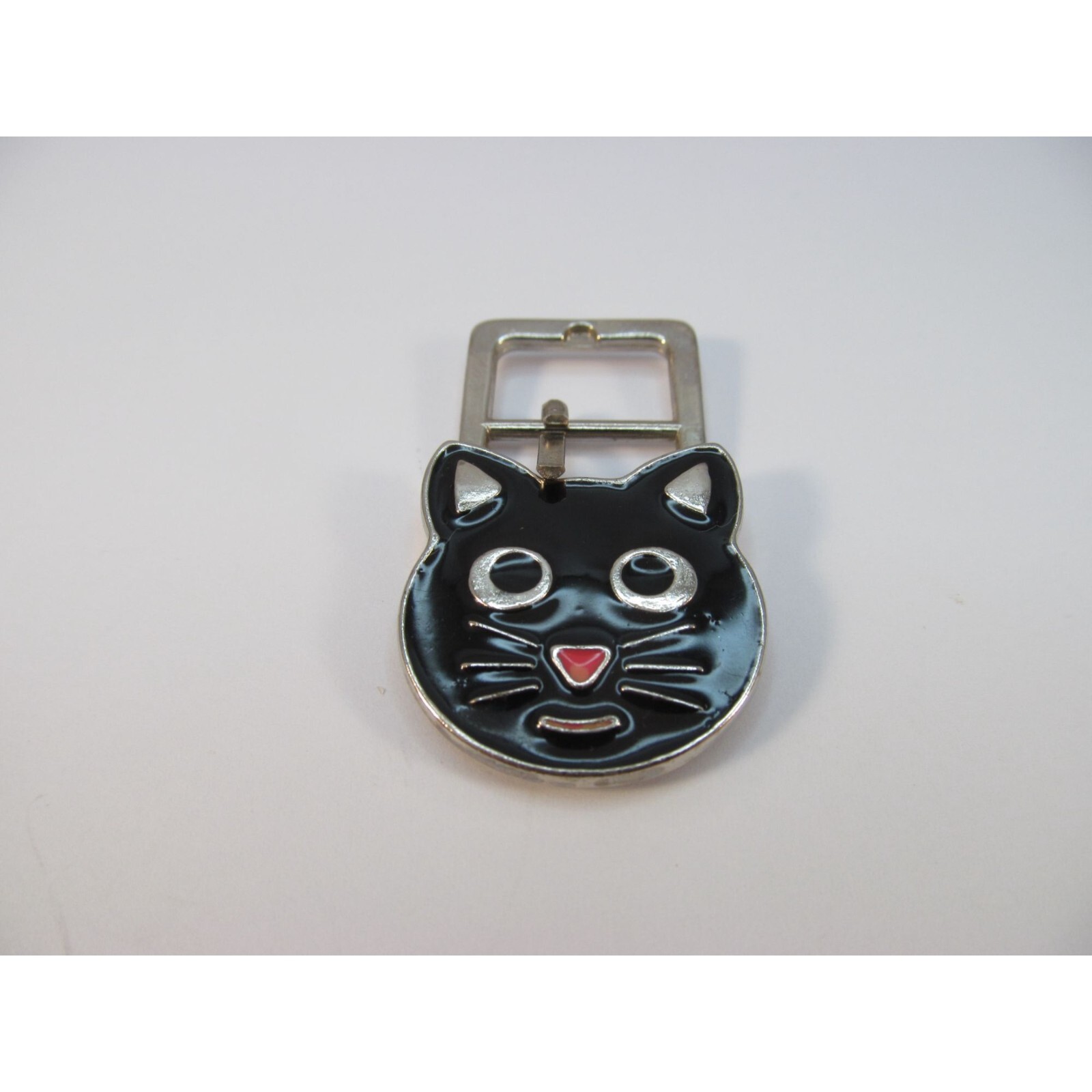 Black Enamel Cat Head Face Small Metal Belt Buckle