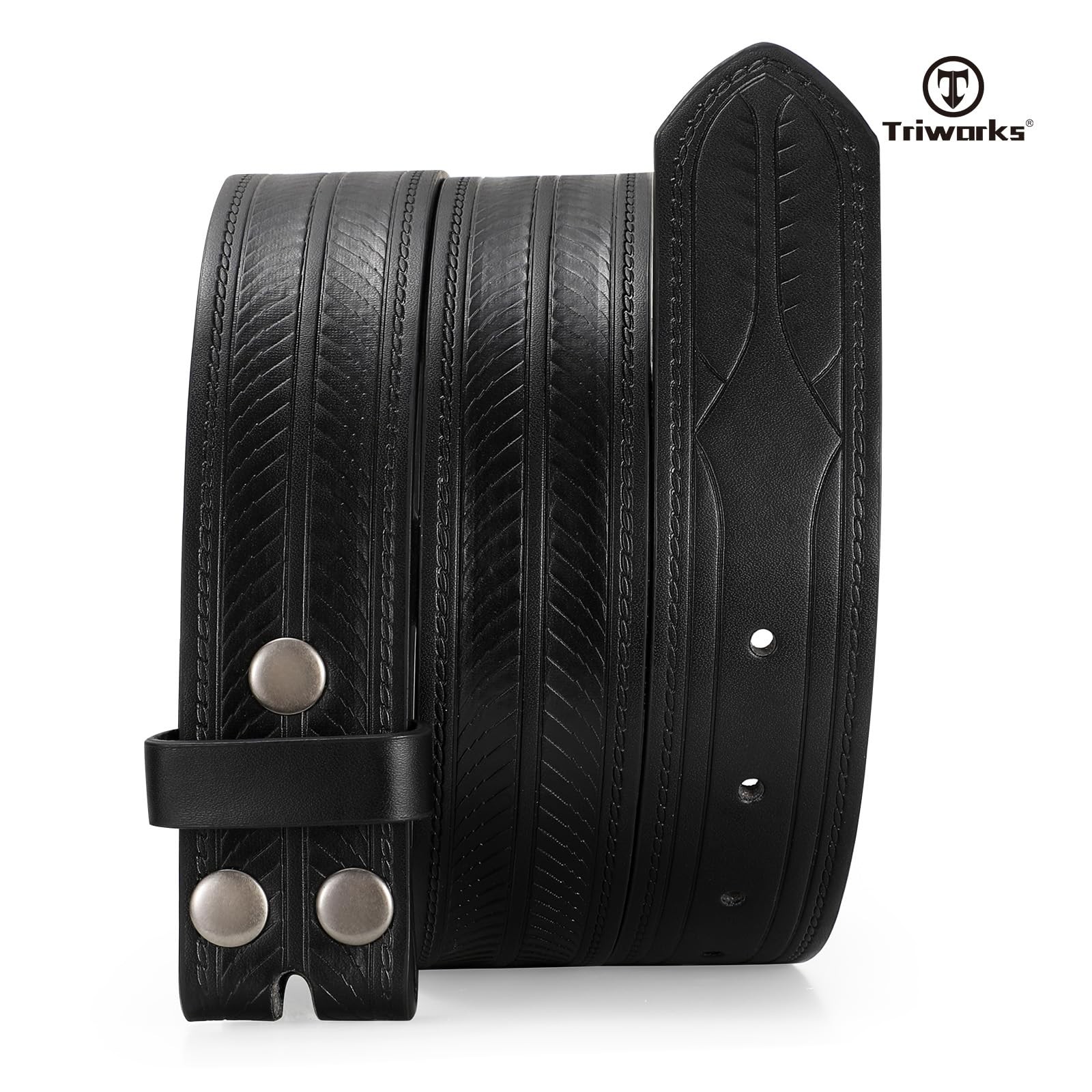 TRIWORKS Western Belts for Men without Buckle Cowboy Fit Size 38&Prime;-41&Prime;, Black