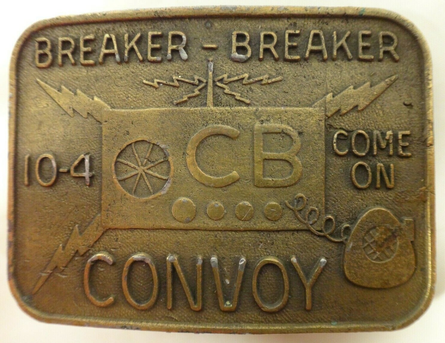 Vintage C B Convoy 10-4 Breaker Breaker Men Gold Brass Tone Belt Buckle Come On
