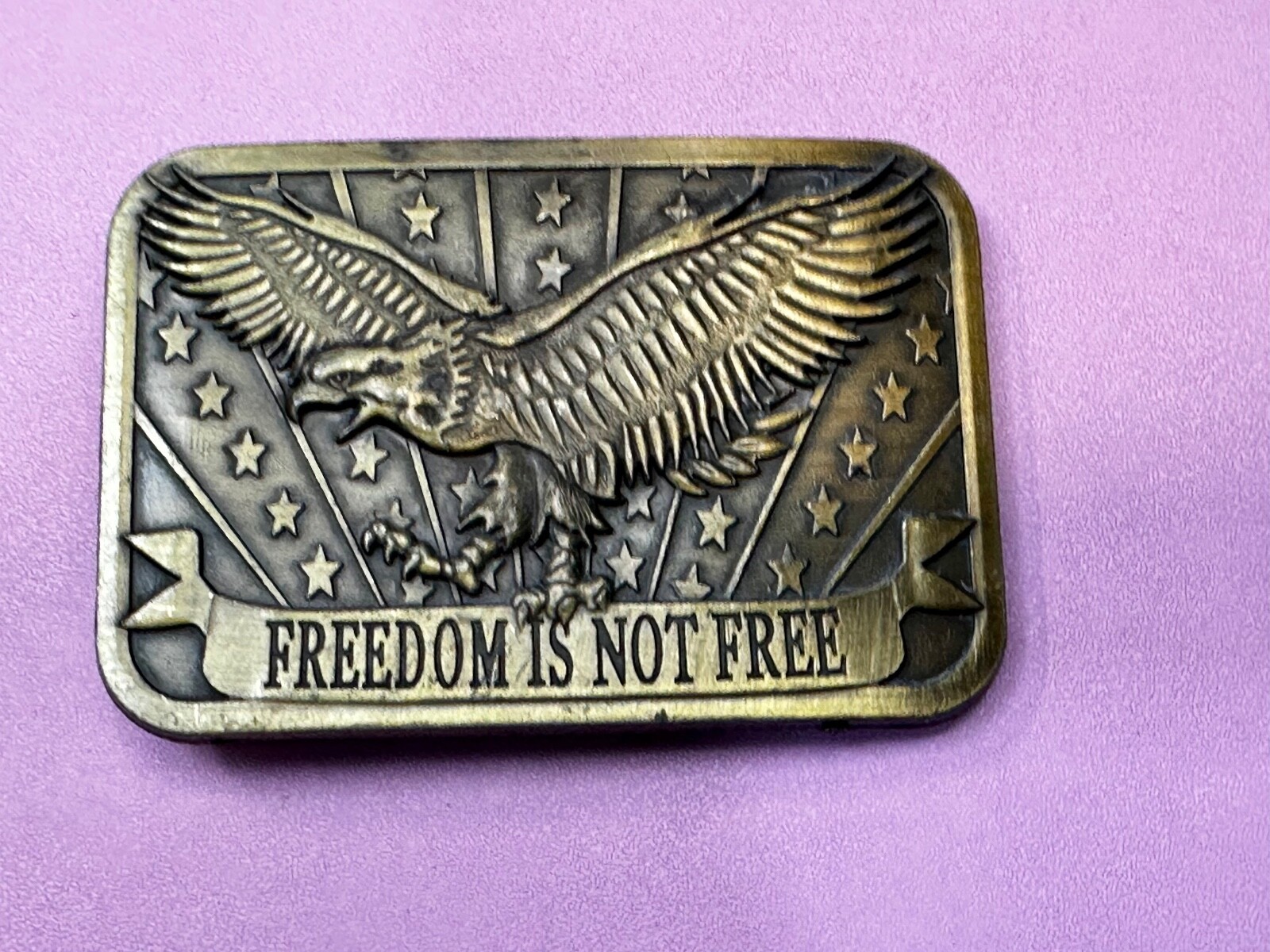 Freedom is Not Free Flying Eagle Stars Stripes Patriot 2014 Sponsor Belt Buckle
