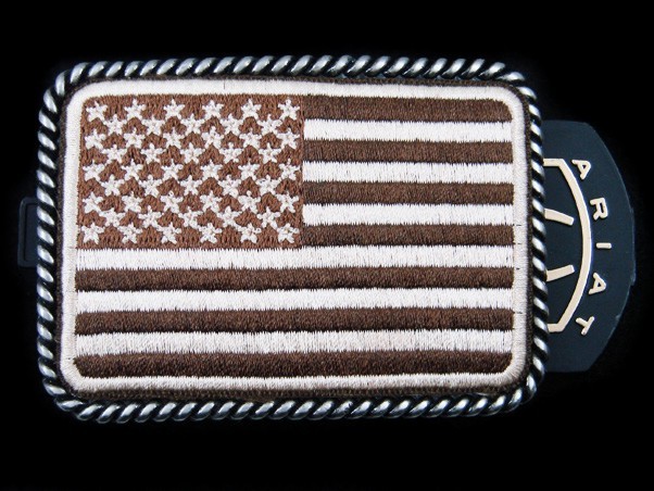 SF15175 *NOS* REALLY NICE **EMBROIDERED US FLAG PATCH** PATRIOTIC ARIAT BUCKLE