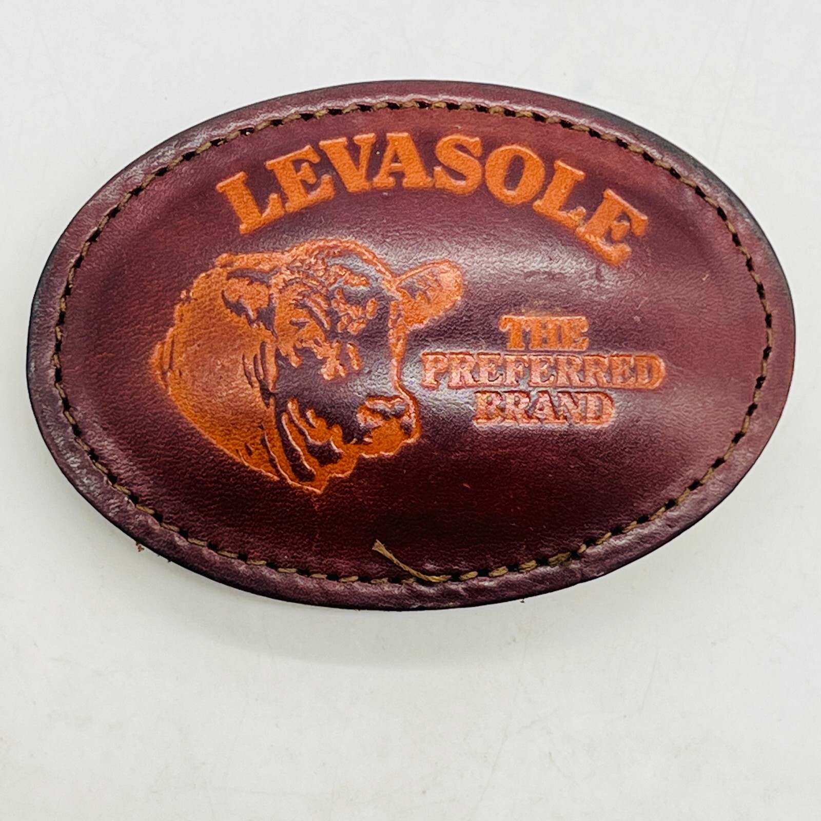 Vintage Levasole Leather Belt Buckle The Preferred Brand, Cattle Advertising