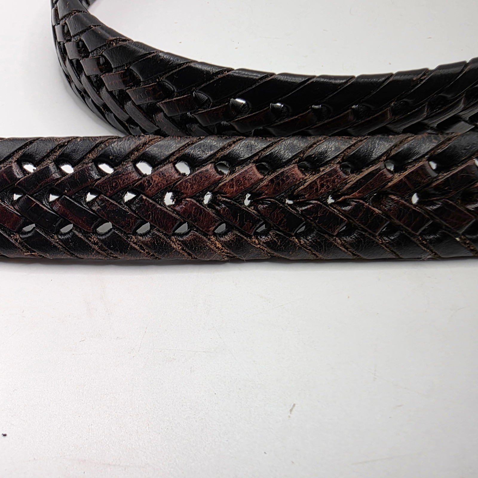 Brighton 94603 Dark Brown Braided Woven Leather Belt Silver Buckle 38