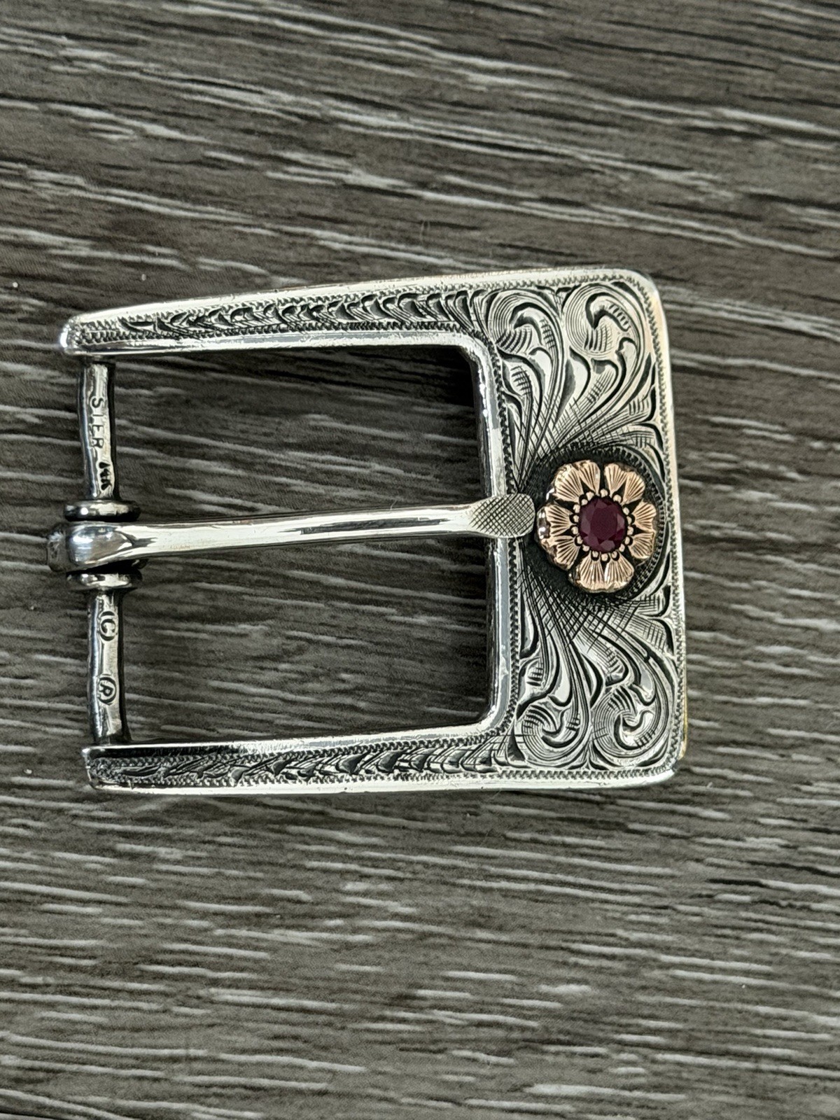 Clint Orms 14k Gold + Ruby belt buckle Set