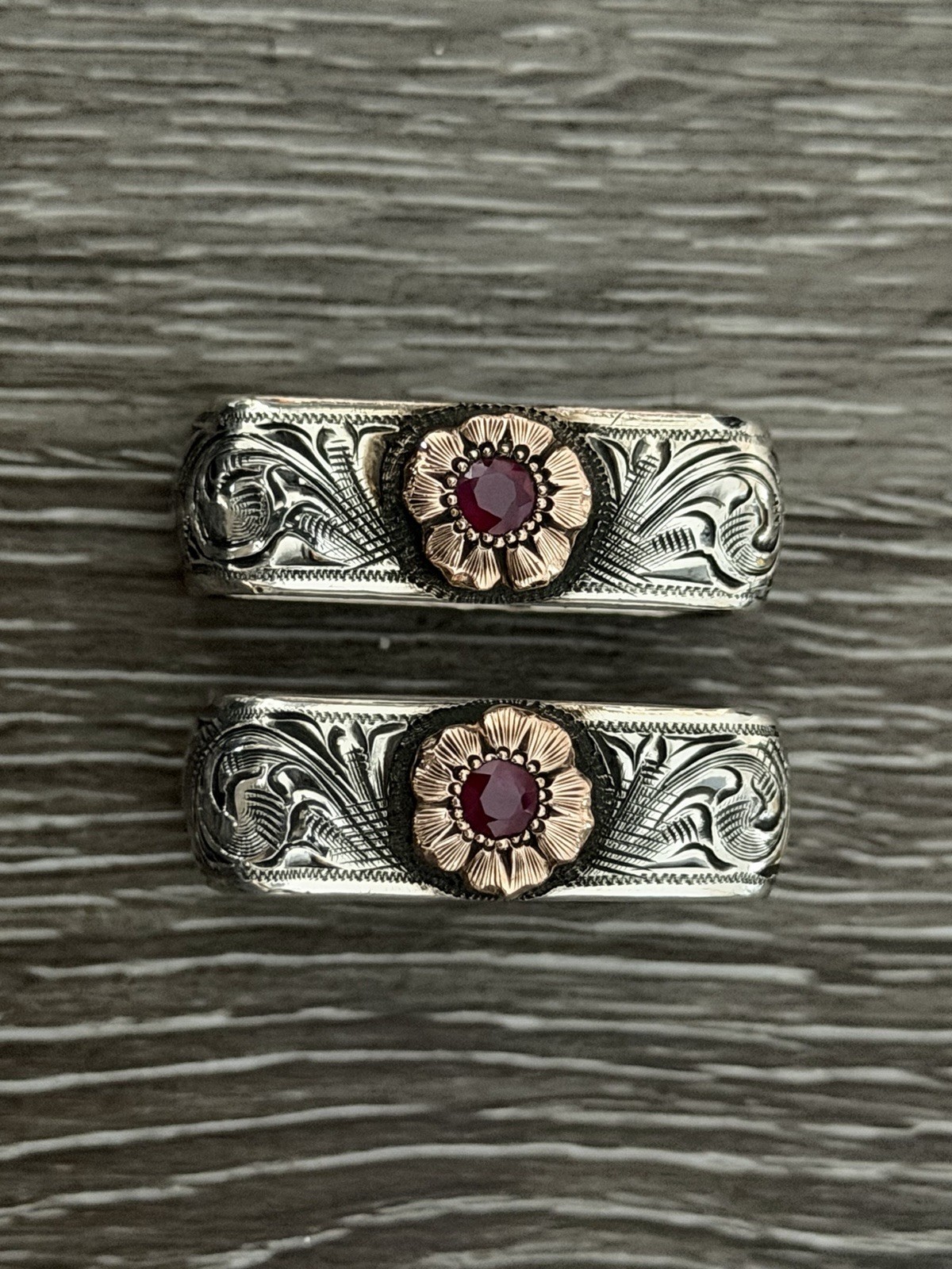 Clint Orms 14k Gold + Ruby belt buckle Set