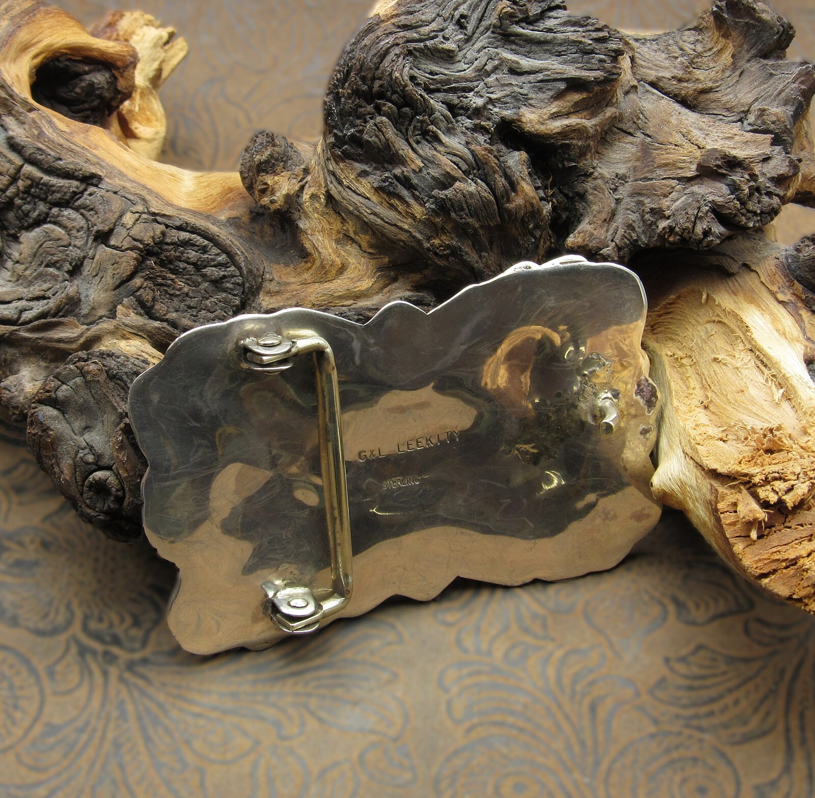 Zuni Cast Sterling Silver Turquoise Belt Buckle