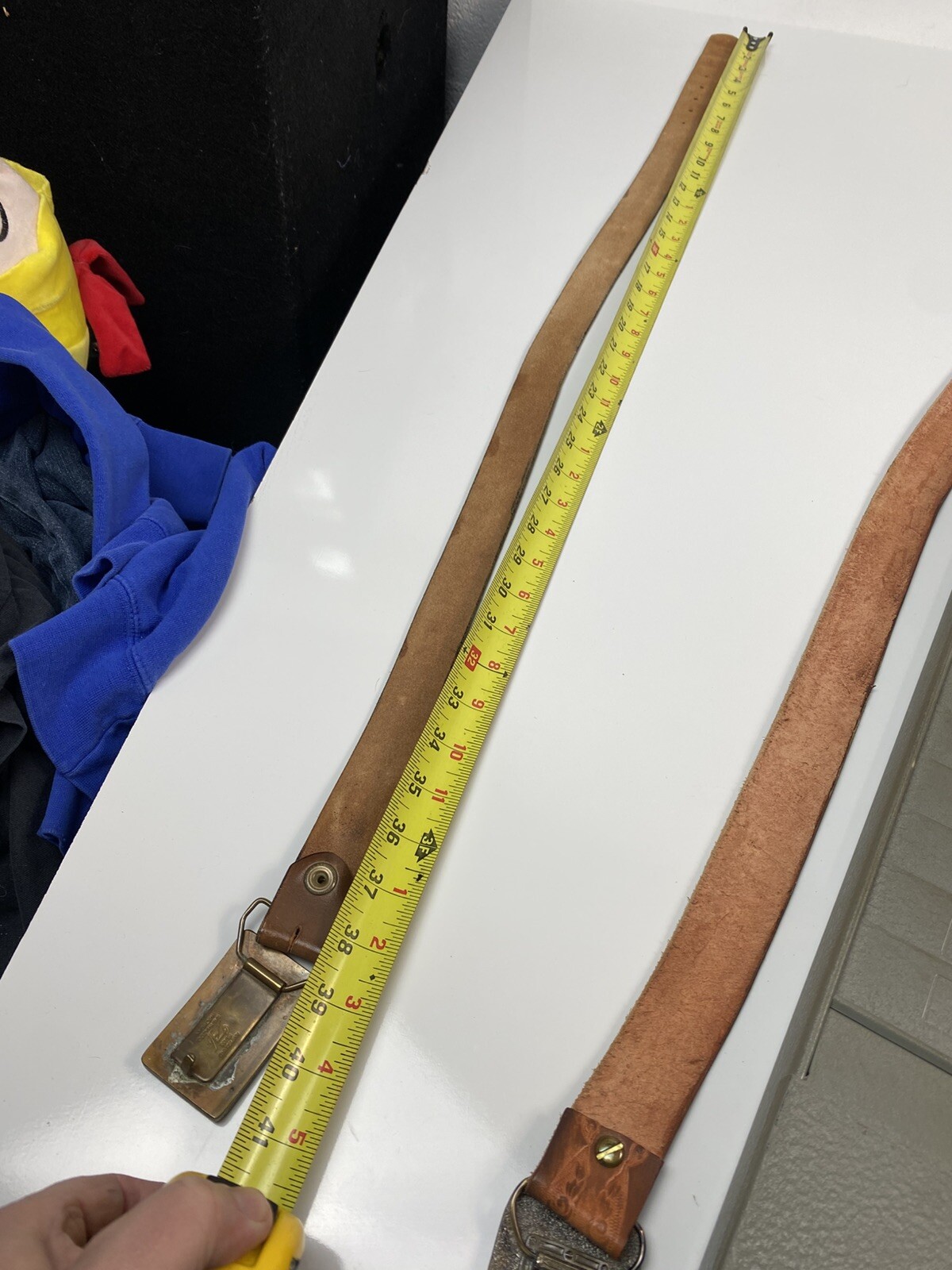 Leather Belt (37-42) + Buckle Vtg 1988 BASS Bass Anglers Sportsman Society Brass