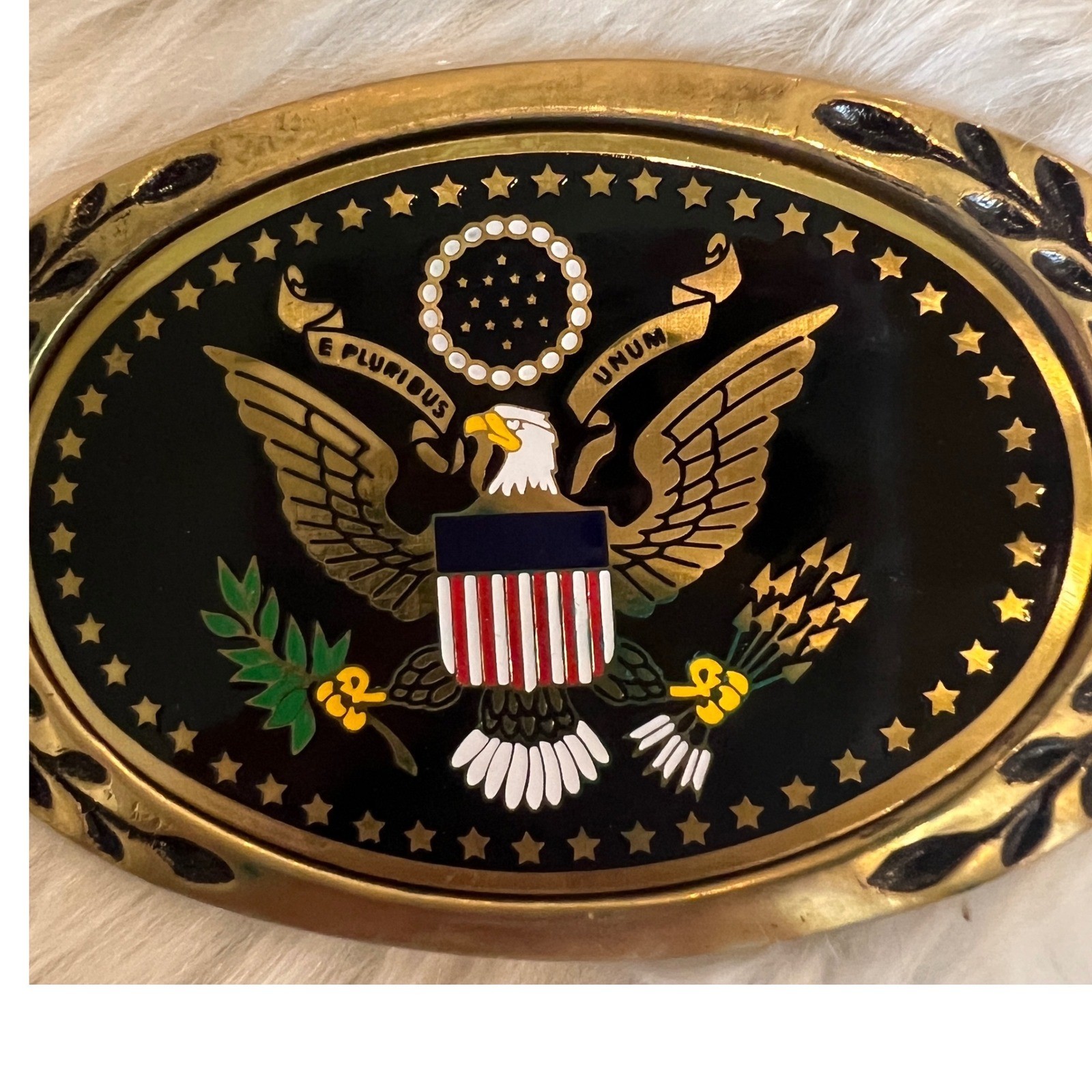 Heritage Buckles Solid Brass Great Seal US Eagle Belt Buckle Patriotic Enamel