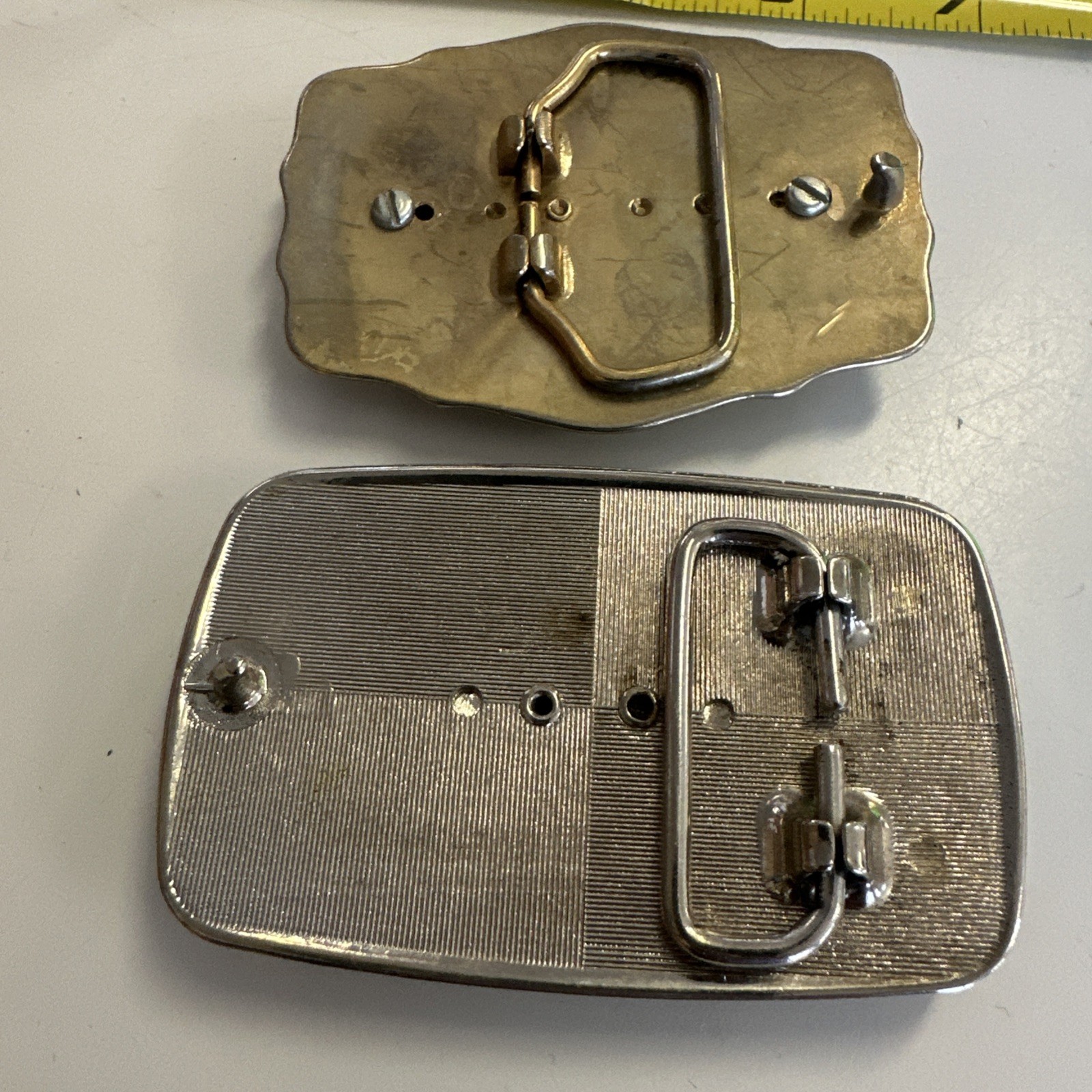 2 Vintage Gemstone Belt Buckles Polished Stone Inlay Western