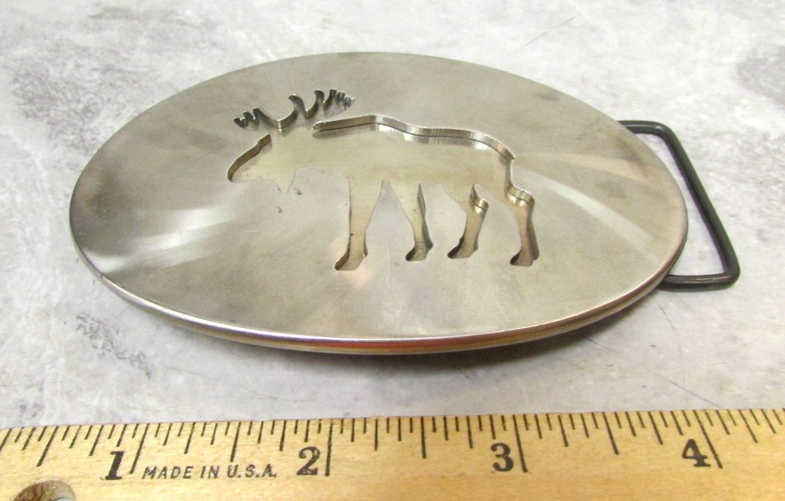 Alaska Hand Made Stainless Steel Moose shape Belt Buckle, 1.5 inch belt size