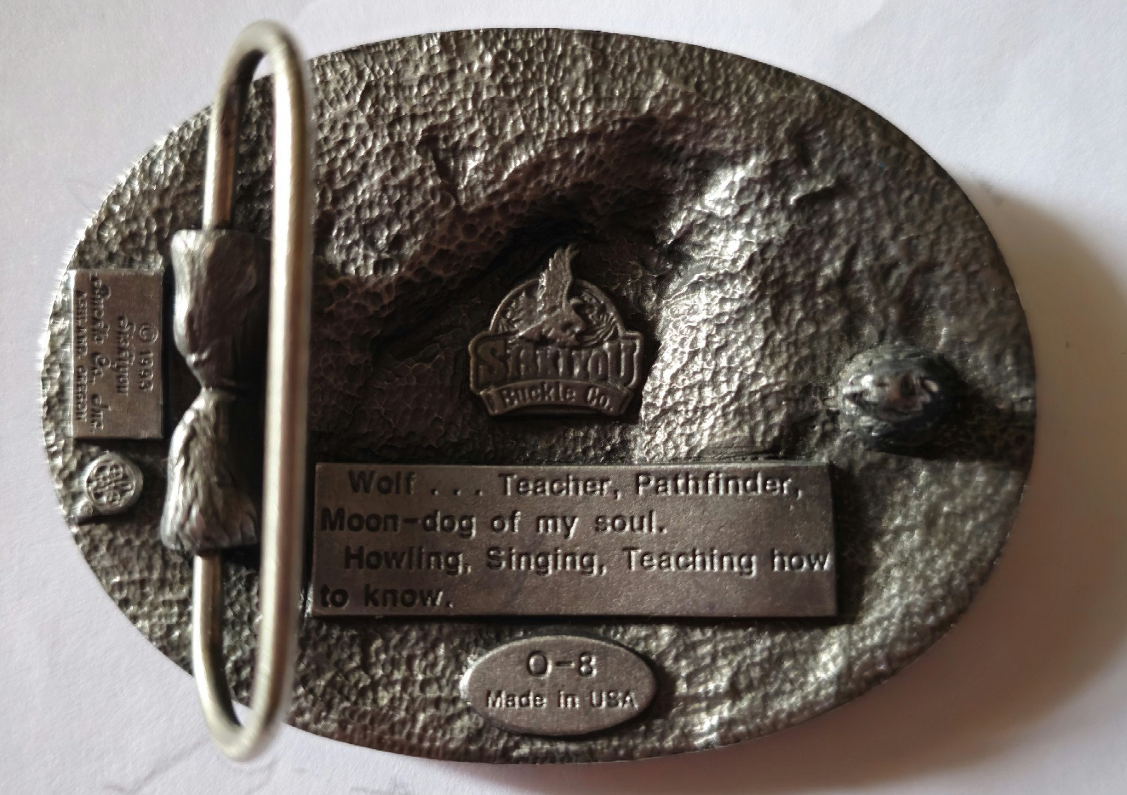 Vintage 1993 Siskiyou Pewter Howling Wolf Spirit Belt Buckle Feathers O-8
