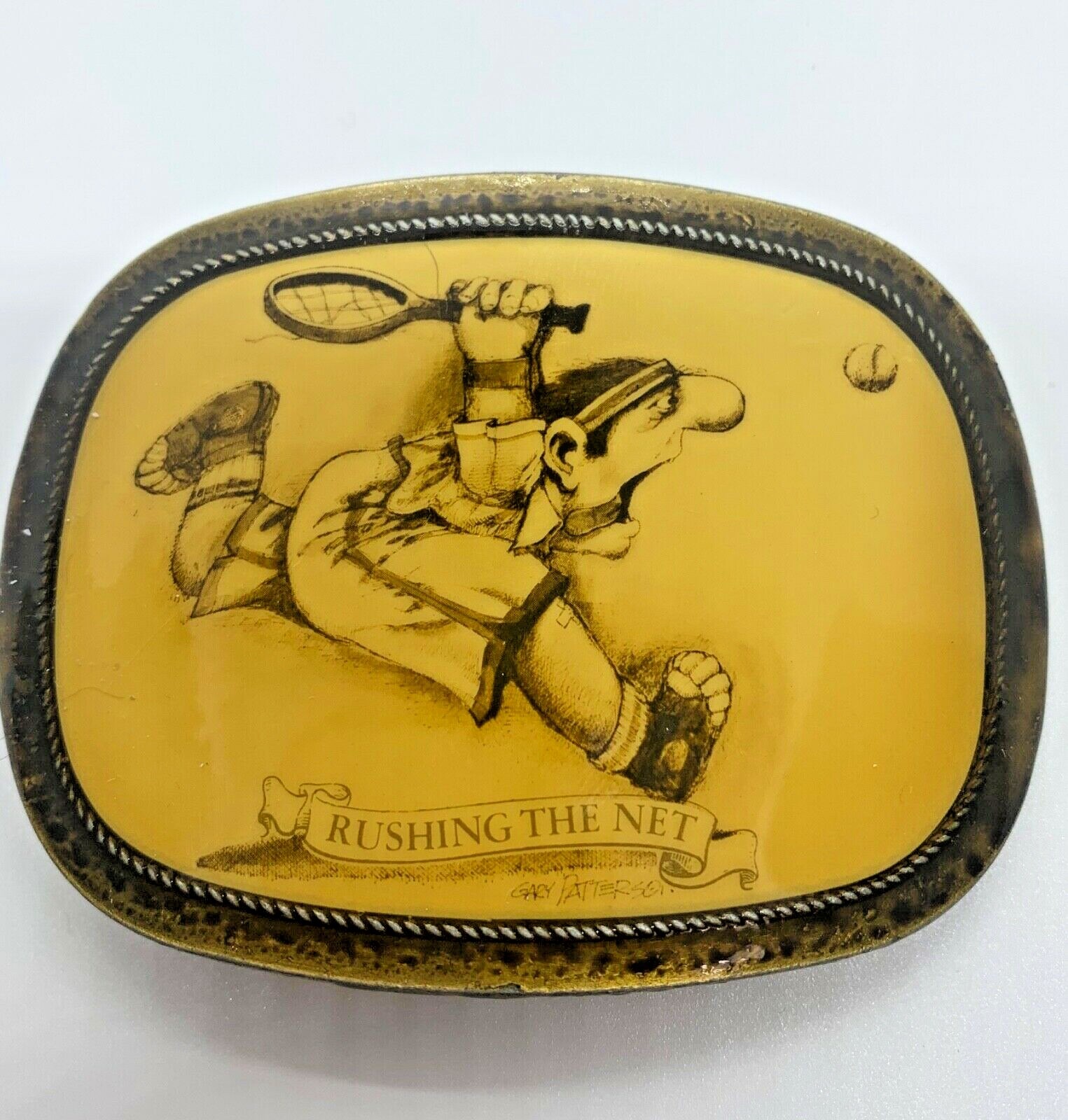 Rushing the Net Tennis Player Racket Ball 1976 Pacifica Vintage Belt Buckle x28