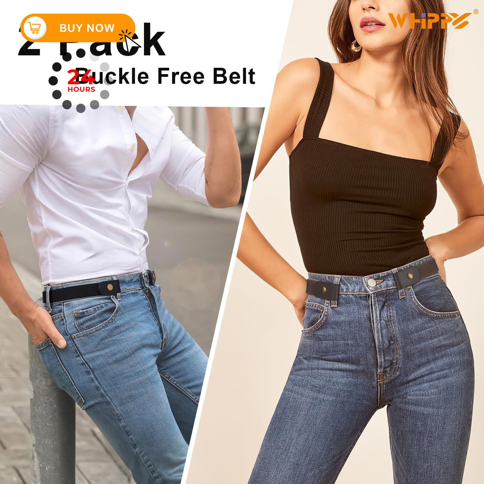 WHIPPY 2 Pack Buckle Free Comfortable Large Size: 32&Prime;-48&Prime;, A-black/Coffee