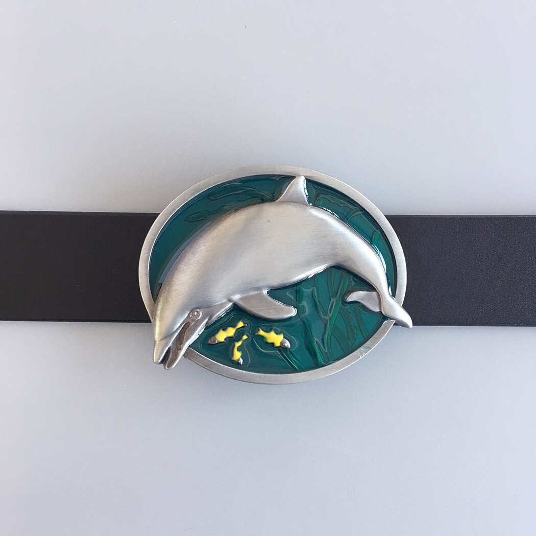Vintage Style Enamel Fish Dolphin Wildlife Belt Buckle Gurtelschnalle