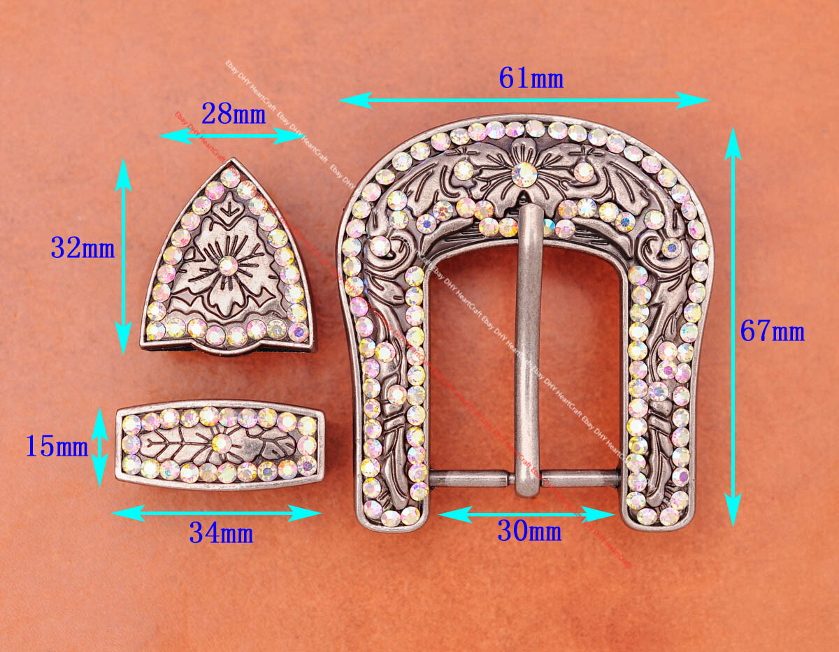 Colorful Crystal Rhinestone Western Cowboy Rodeo Belt Buckle Set Fit 30MM Strap