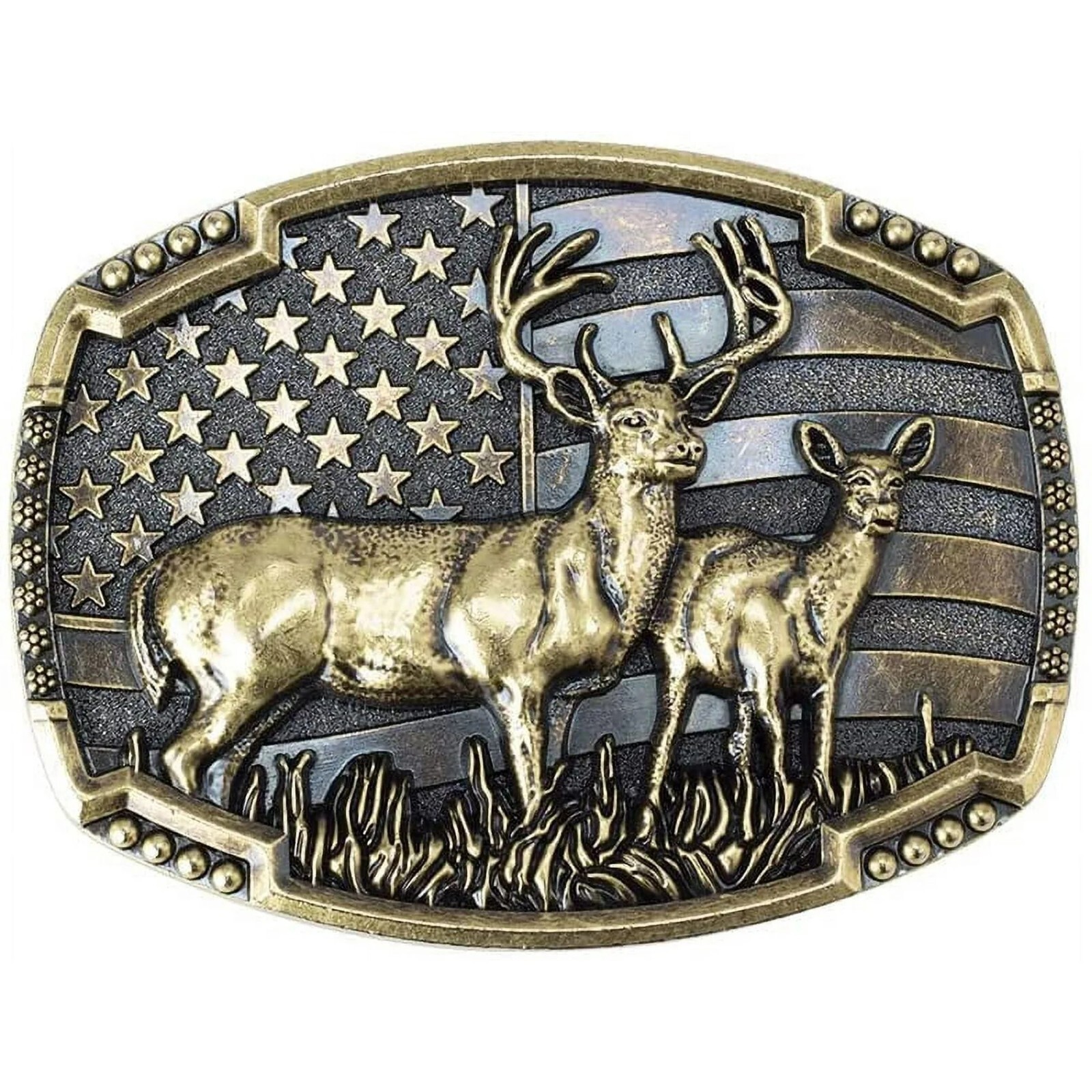 American Flag Bull Western Cowboy, Cowgirl Belt Buckle Antique Bronze Tone