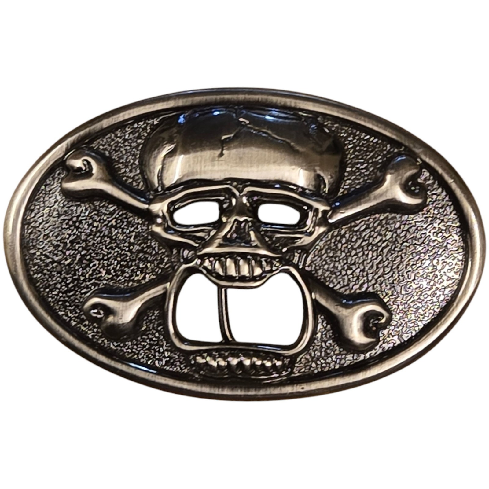 Skull and Crossbones Belt Buckle Beer Bottle Opener Biker Cowboy Pirate Vintage