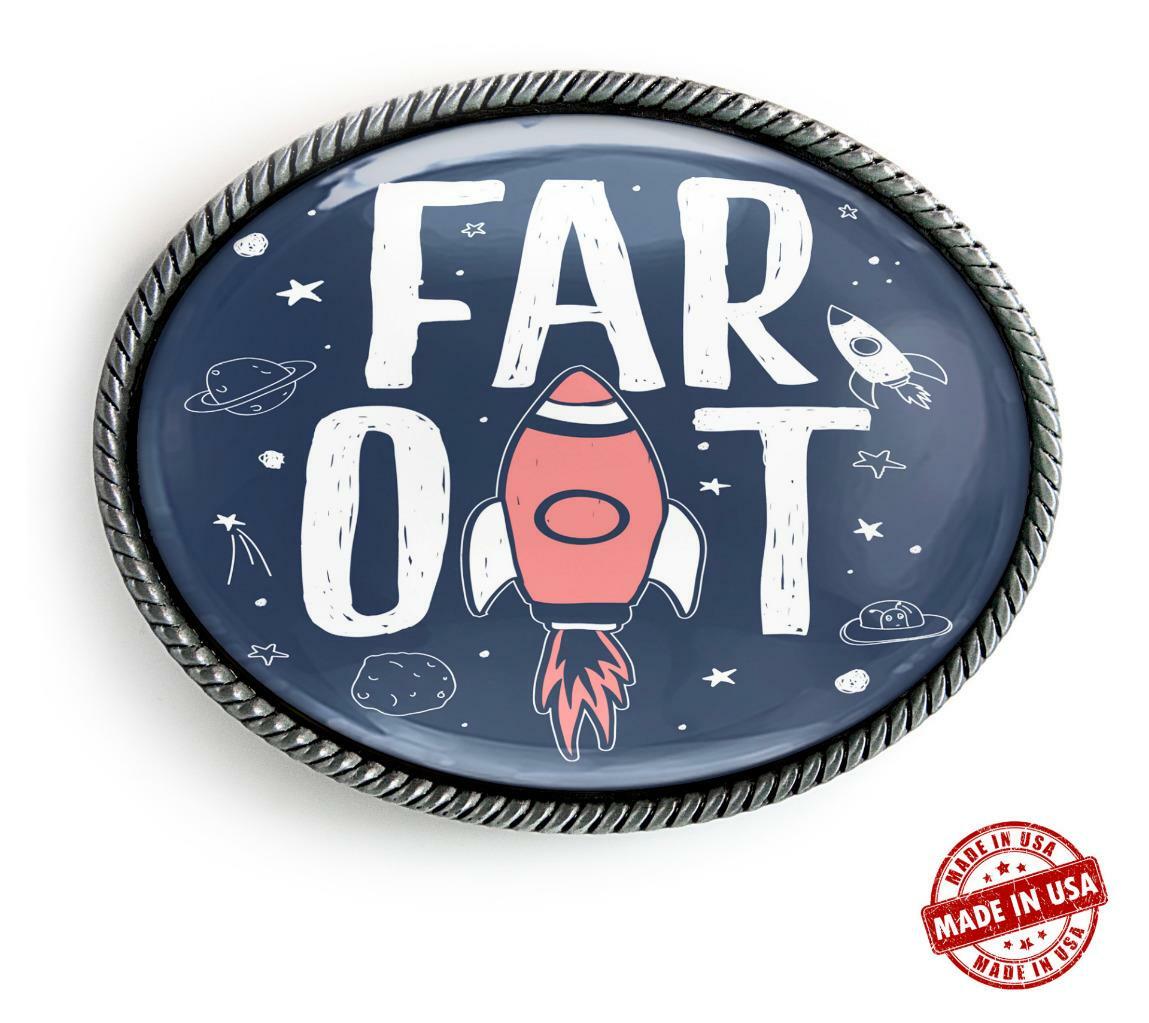 Far Out Belt Buckle – Retro Space Art Handmade Silver Buckle – 368