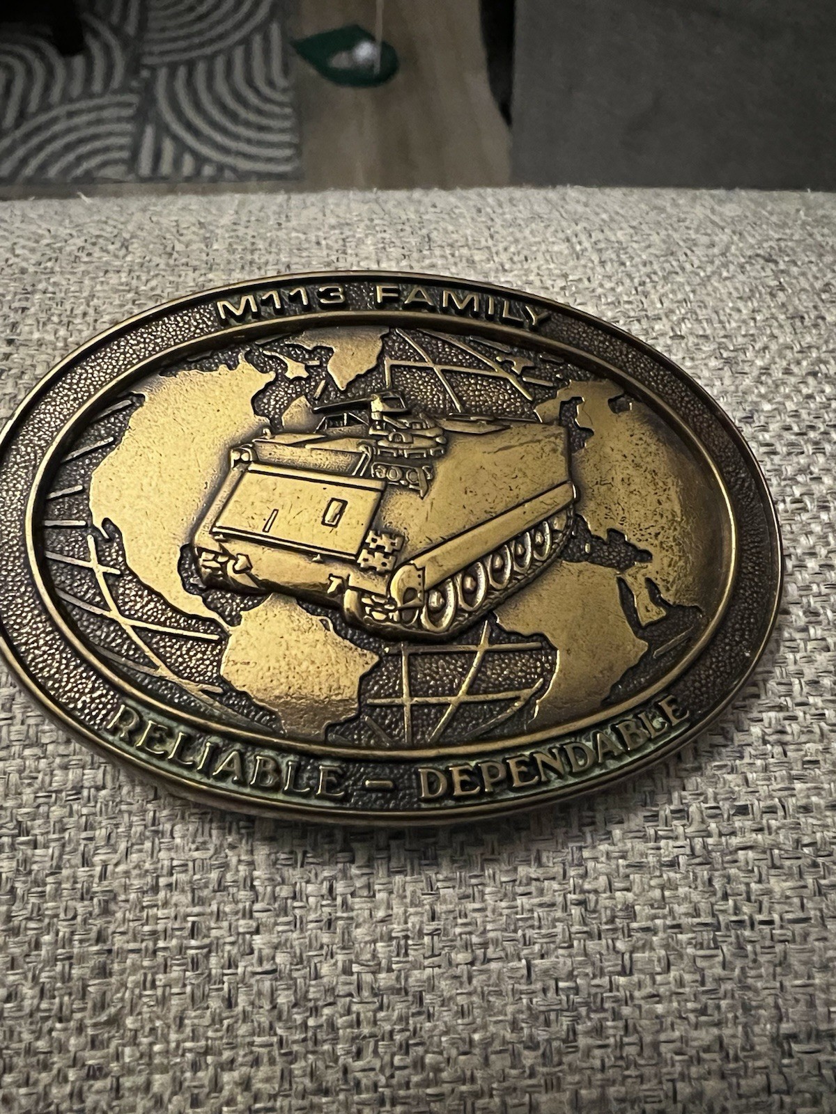 M113 Tank Family Belt Buckle Browning Detroit Diesel Arsenal Jack Nadel Vintage