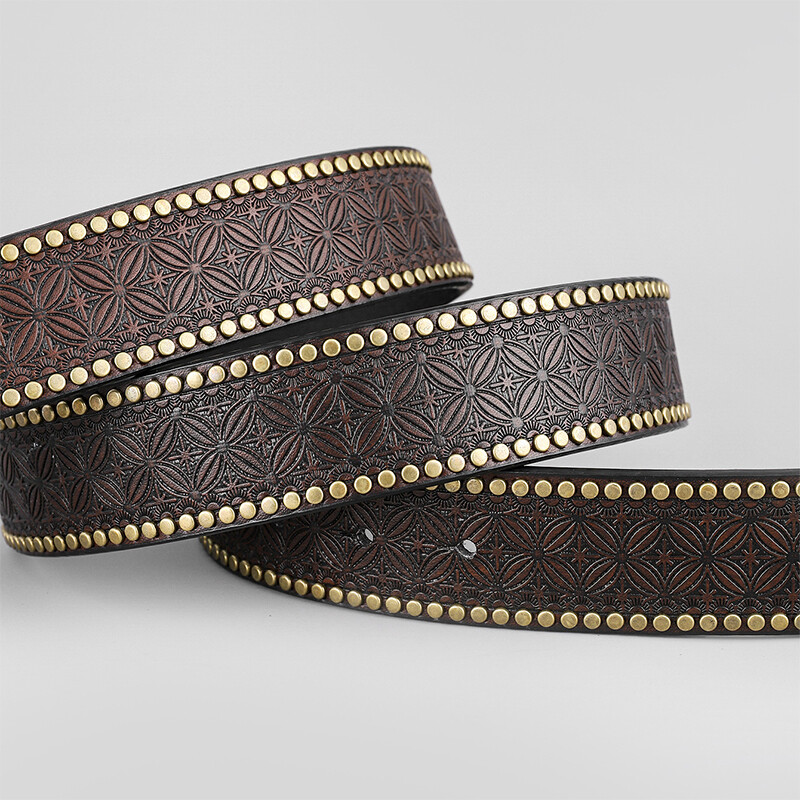 Floral Embossed Western Cowboy Leather Mens Belt Rodeo Mens Casual Leather Belt