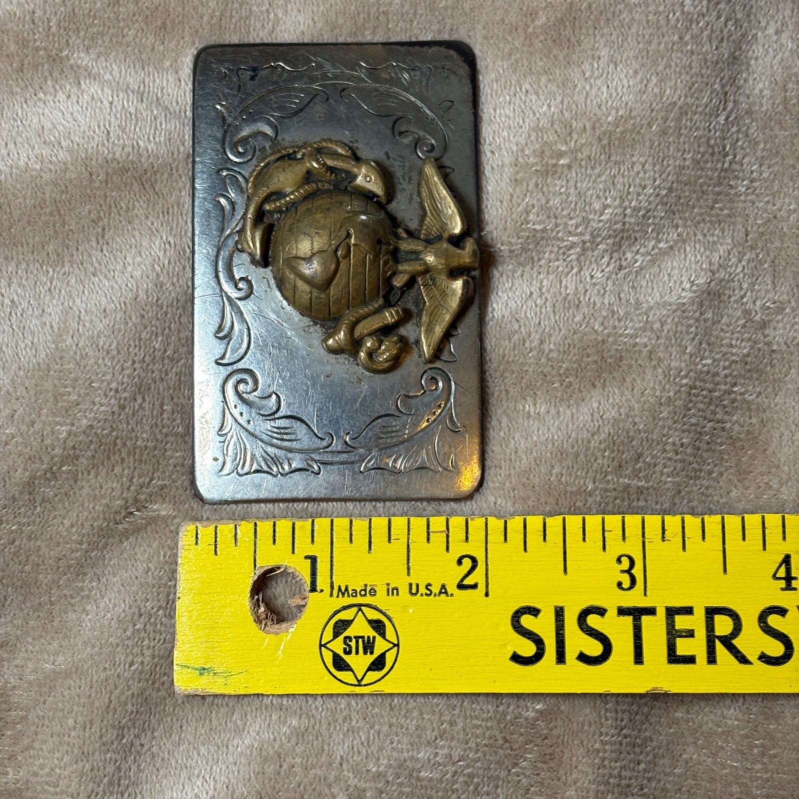 Vintage USMC Marine Corps Eagle Globe Anchor Trench Art Belt Buckle Brass