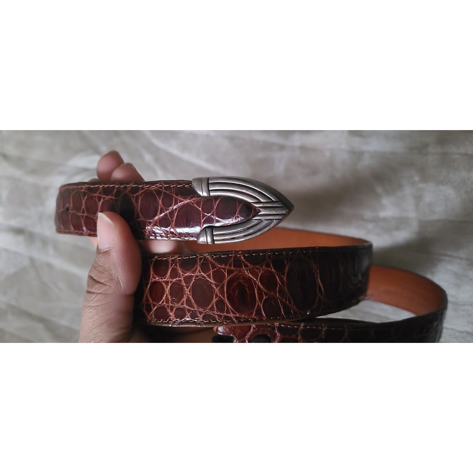 Douglas Magnus Genuine Alligator Leather Belt Sterling Silver Tip -41 No Buckle
