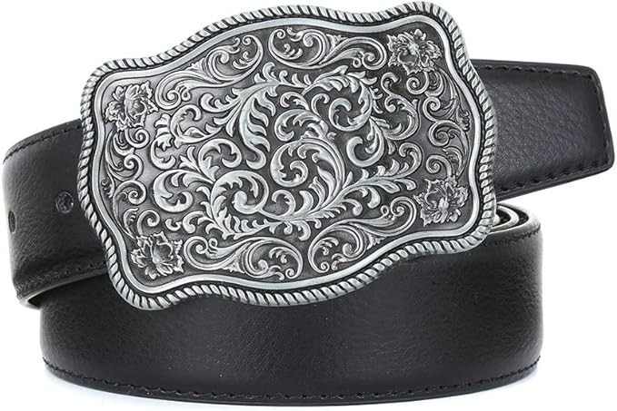 Western Cowboy Belt Buckles Men Vintage Novelty Large Handmade Silver Floral
