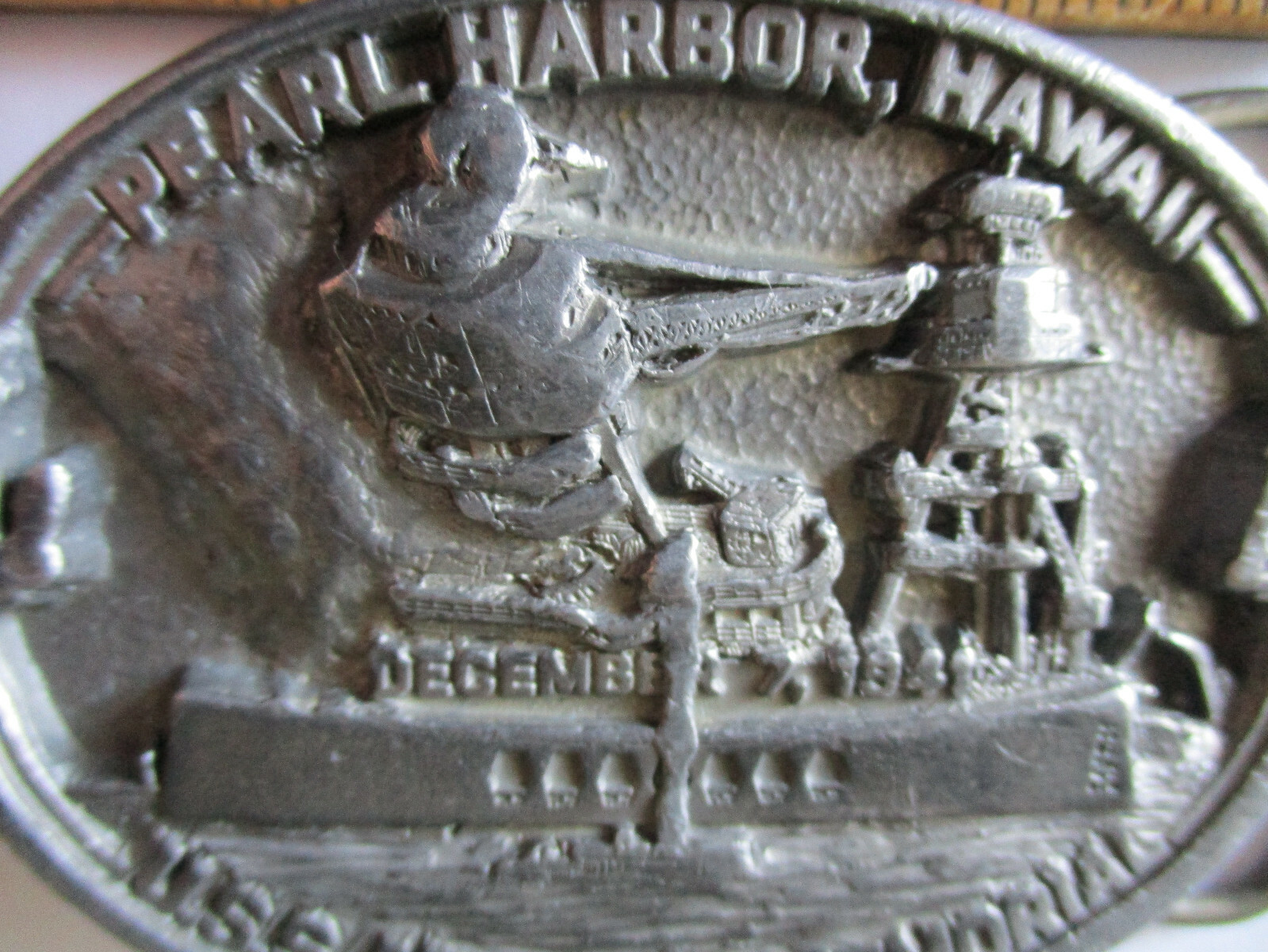 Vintage WWII Pearl Harbor U.S.S. Arizona Memorial Belt Buckle JOPA 1987