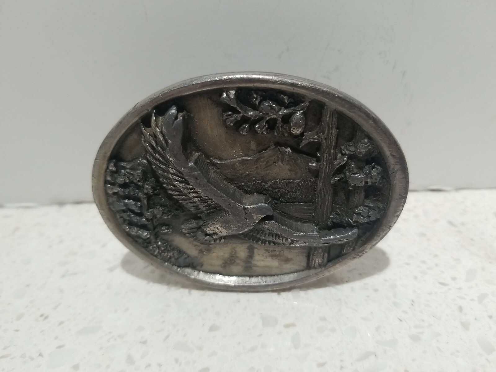 Belt Buckle: EGE 1985 3D Bald Eagle Descending in Flight Made in USA