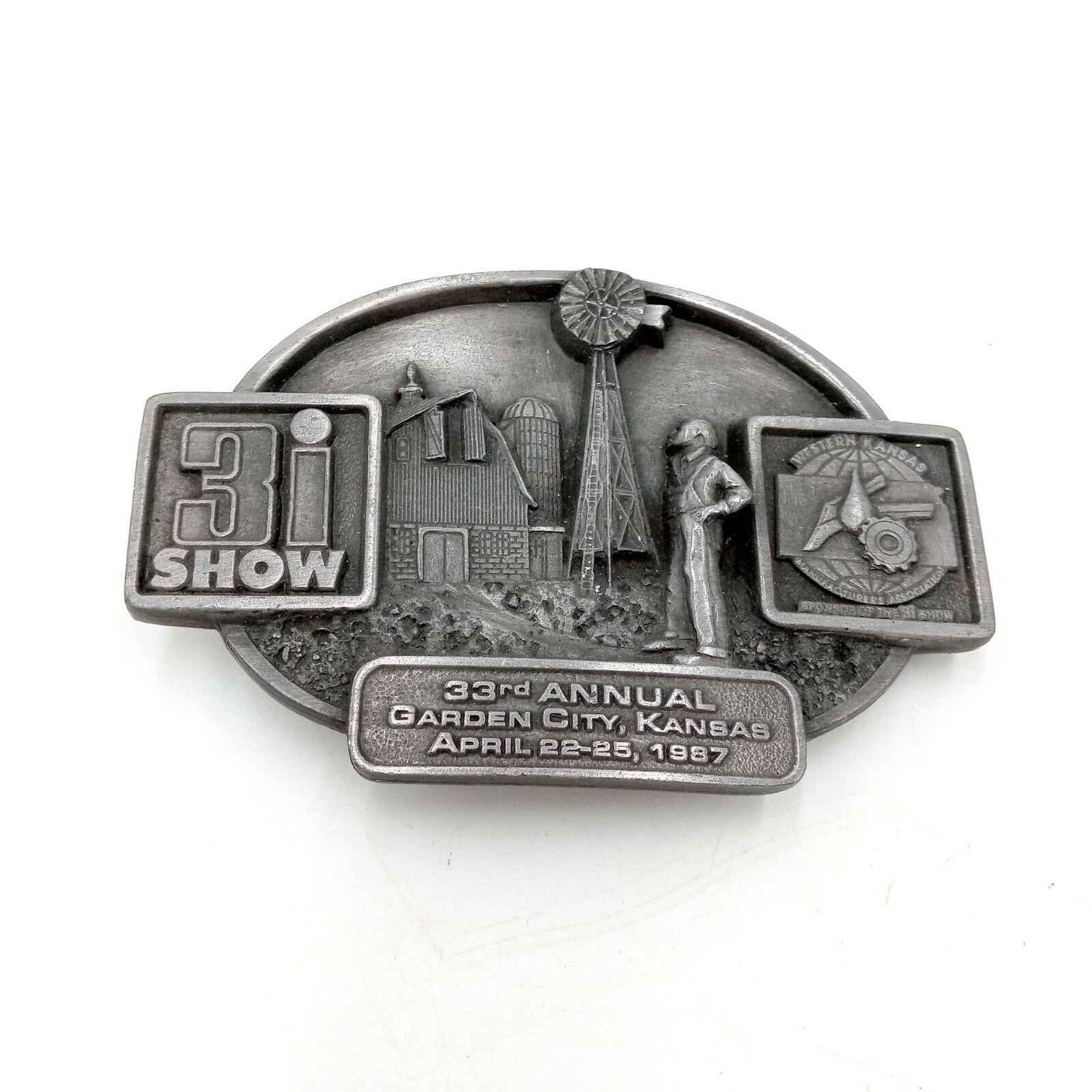1987 Great Bend KS Belt Buckle Windmill Barn Farming Agriculture 3I Kansas