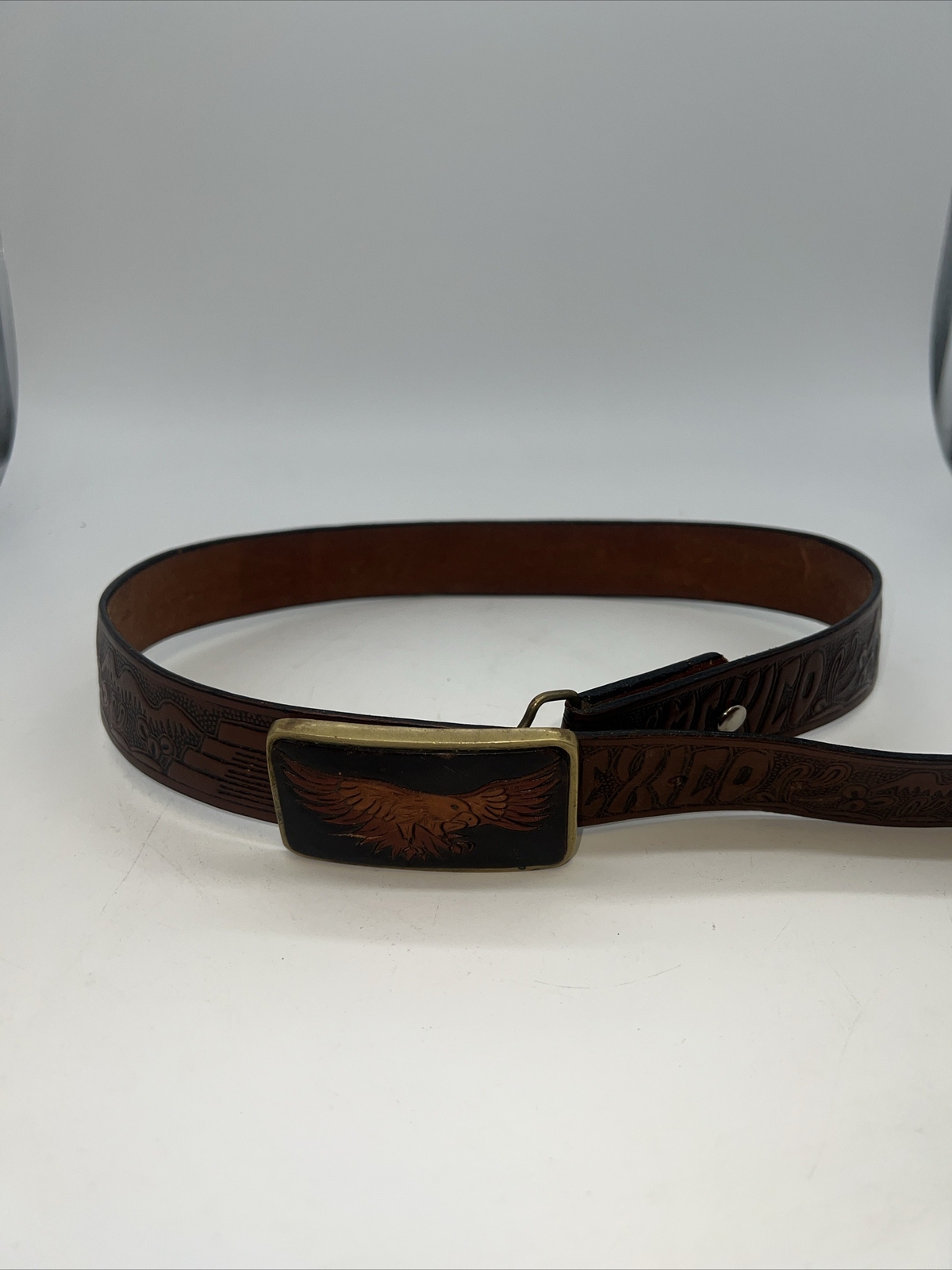 Shambu Mexico Eagle Leather Belt And Brass Buckle 35” Long 1.5” Wide