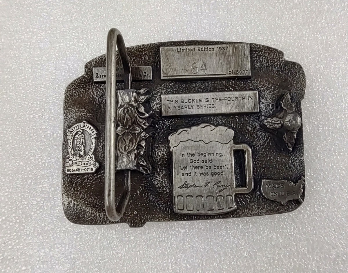 Arroyo Grande 3D Belt Buckle Beer Drinker Pewter Detailed Marked Numbered USA