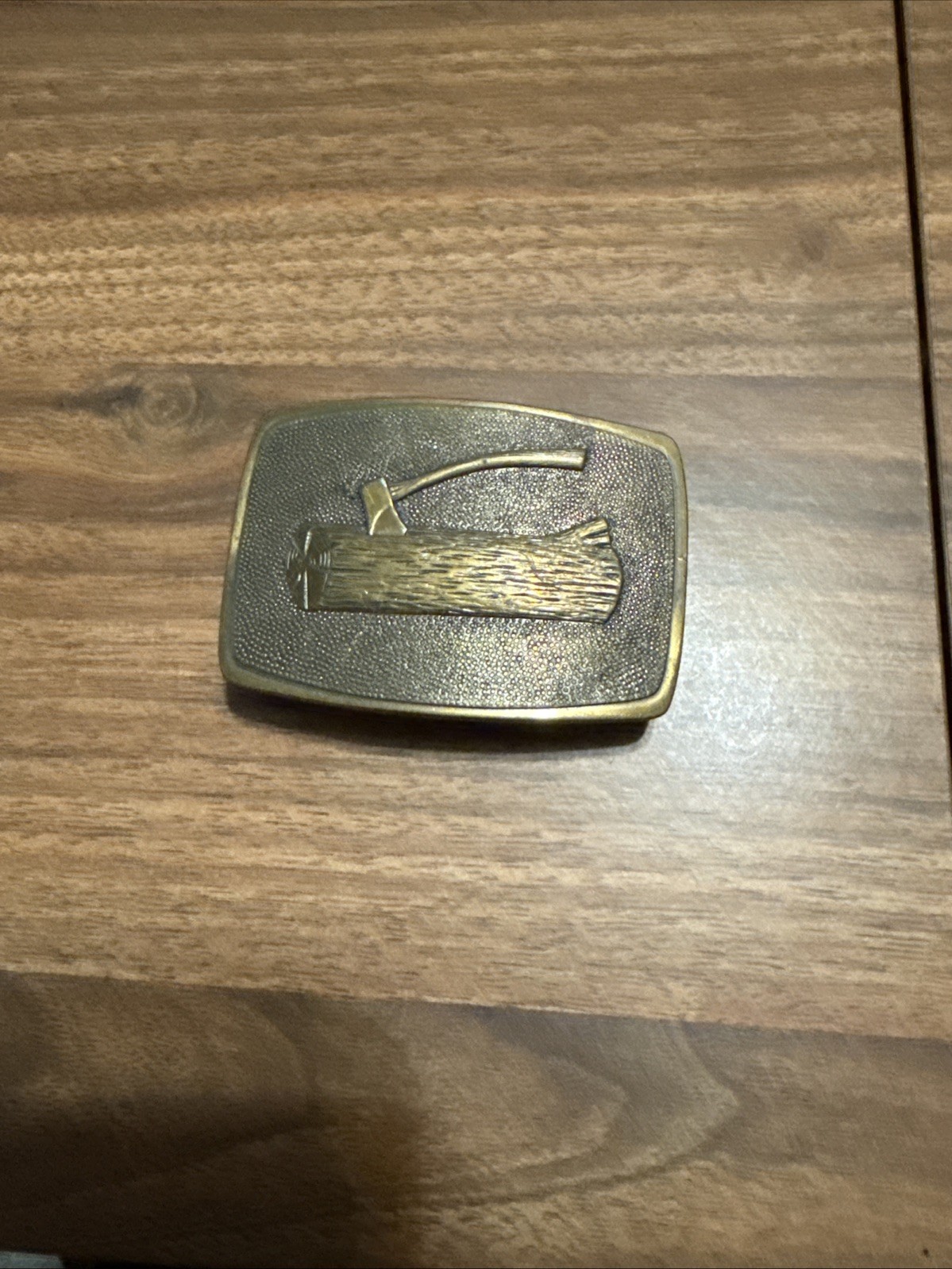 vintage WESTERN belt buckle AXE wood chopping SOLID BRASS boy scouts wilderness