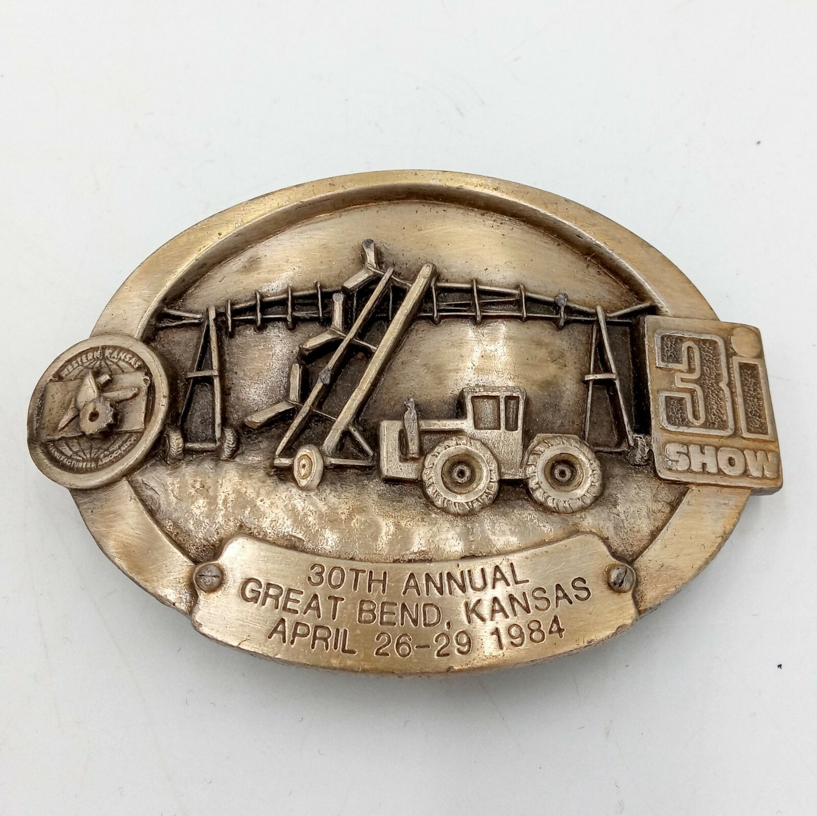 Kansas Farm 3I Show Belt Buckle Great Bend 1984 Tractor Farm Implements KS