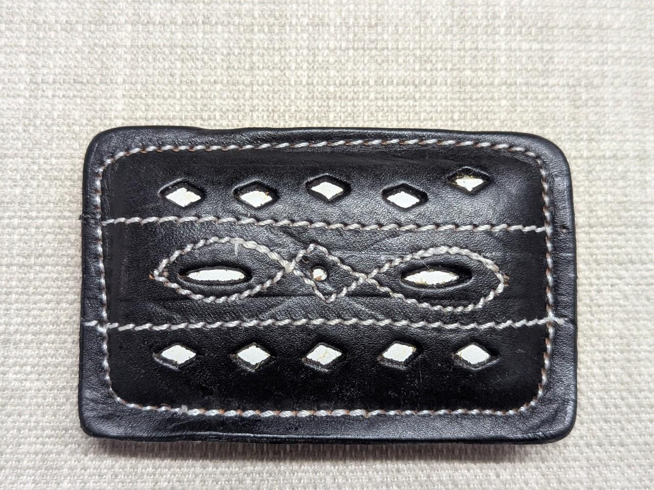 vintage WESTERN belt buckle CUT-OUT stitched leather COWBOY black handcrafted