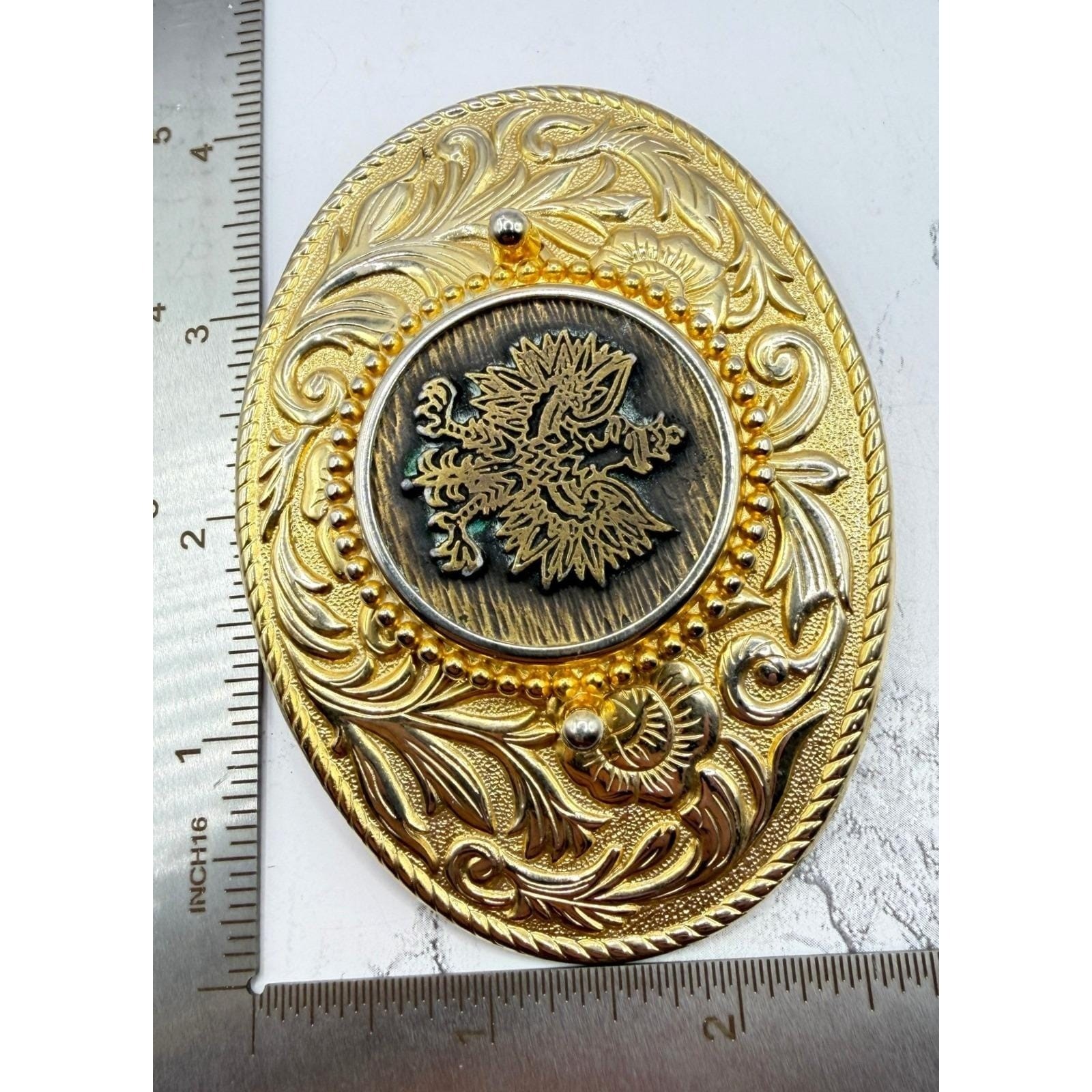 Gold Tone Eagle Crest Belt Buckle Western Scroll Oval 4&Prime; Fits 1.5&Prime; belt