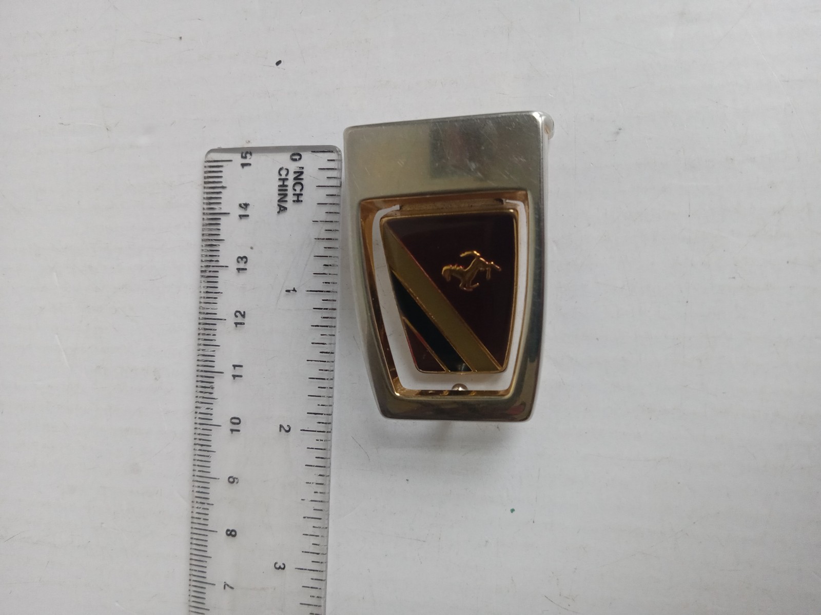 Rare 70s Ferrari Men&rsquo;s Metal Autogrip Belt Buckle Gold Black Red Car Geometric
