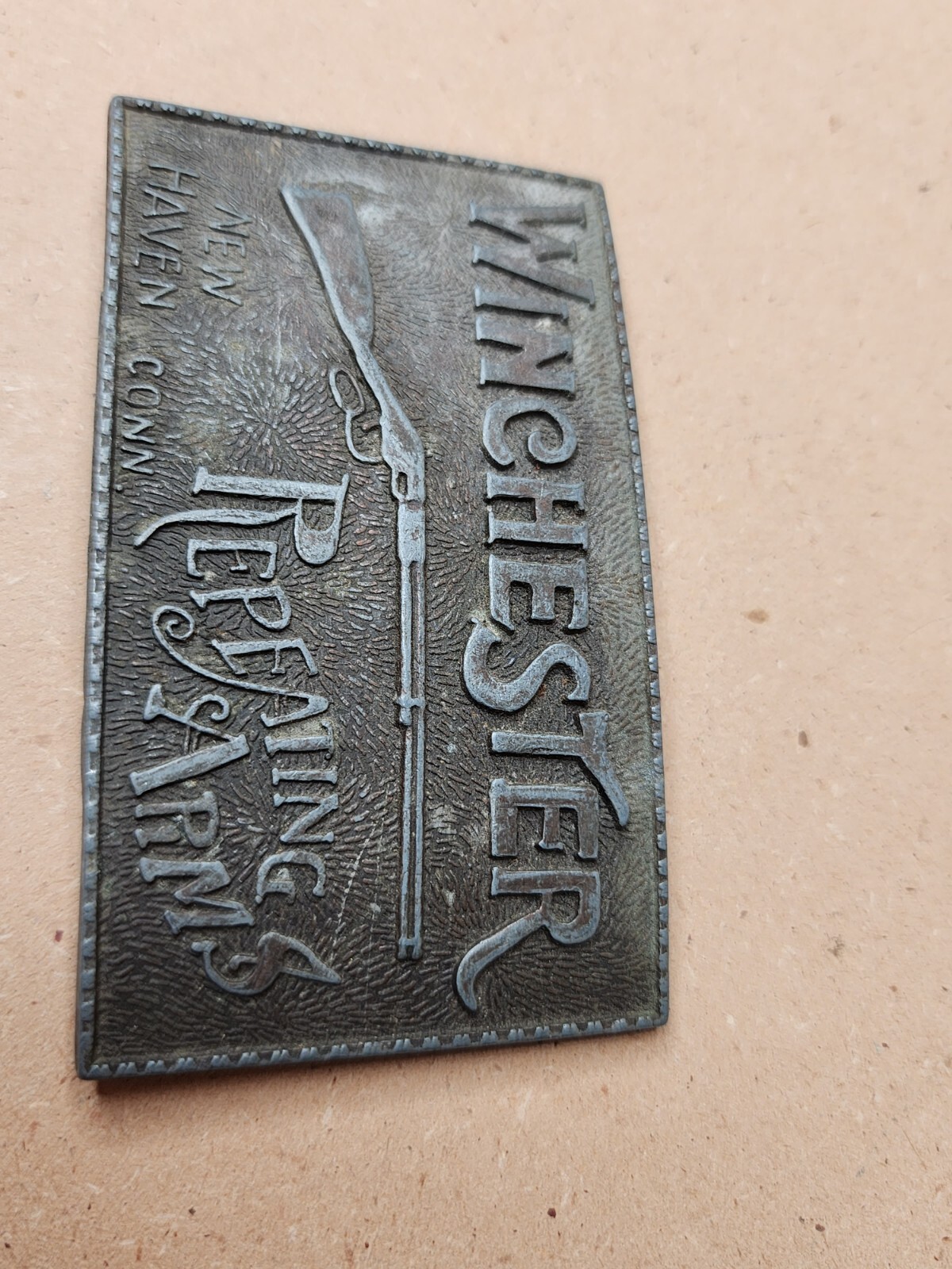 Vintage Winchester Repeating Arms New Haven Brass Belt Buckle Lewis of Chicago