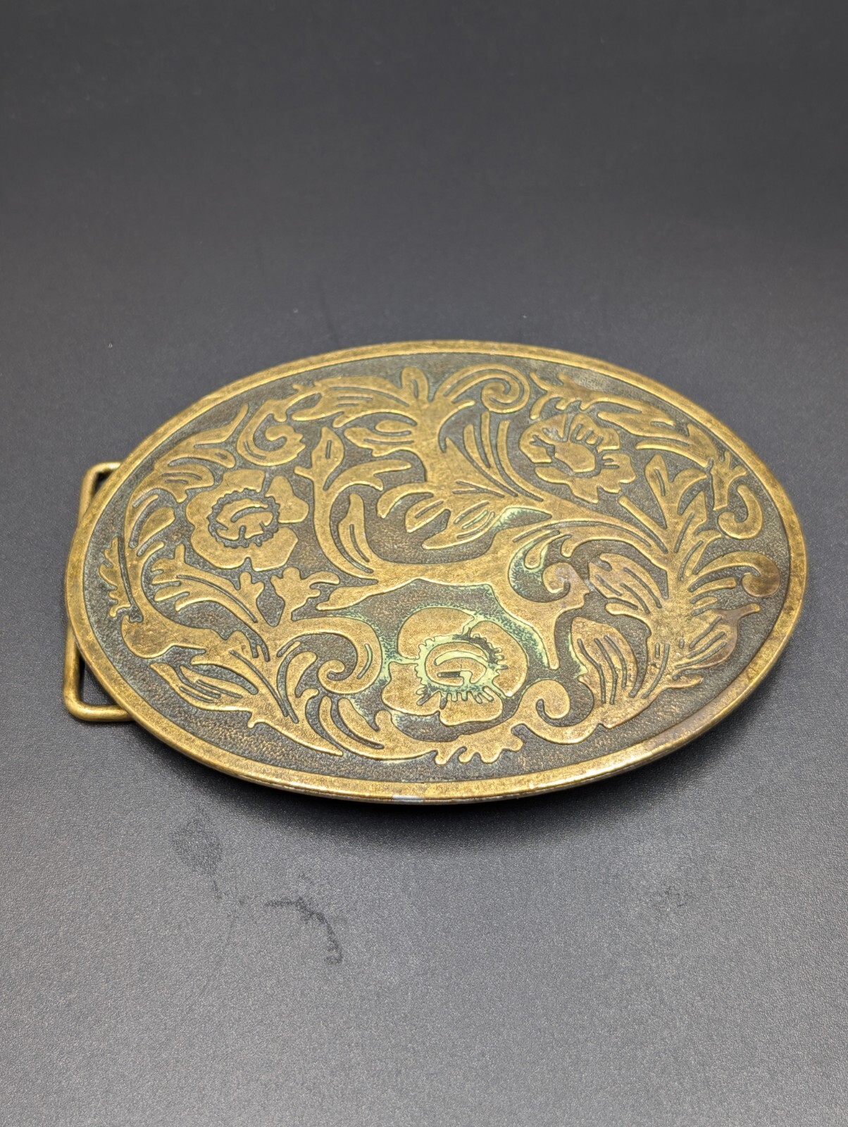 Western Belt Buckle Flower Pattern Brass