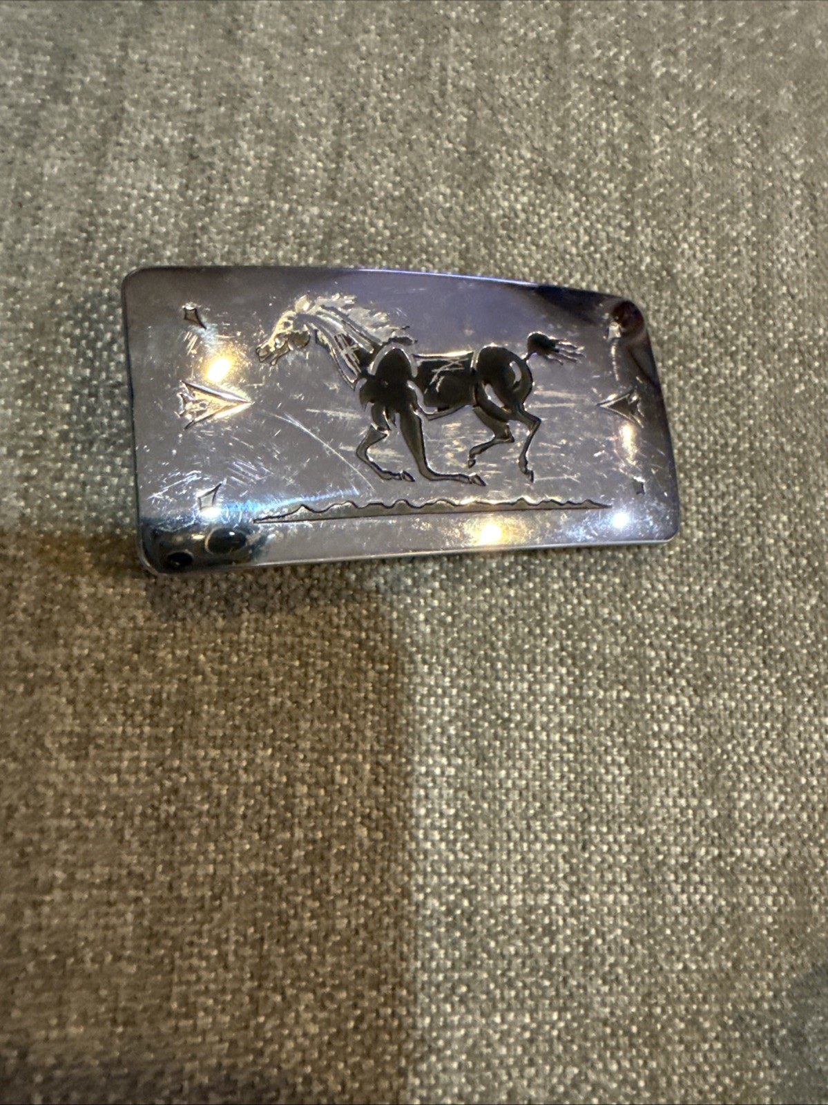 Vintage 70’s Western Style Chambers Belt Buckle with Black Galloping Horse USA🐎
