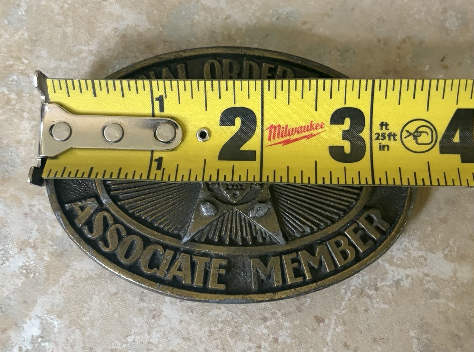 Vintage 1970s Fraternal Order of Police WESTERN buckle SOLID BRASS Cowboy *Worn*