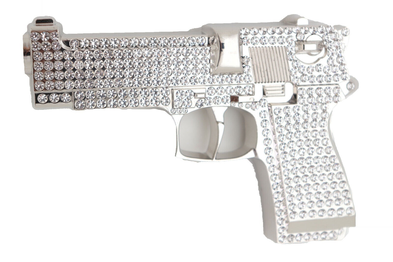 Gun Belt Buckle Iced Style Silver Metal Full of Rhinestones Revolver Pistols Men