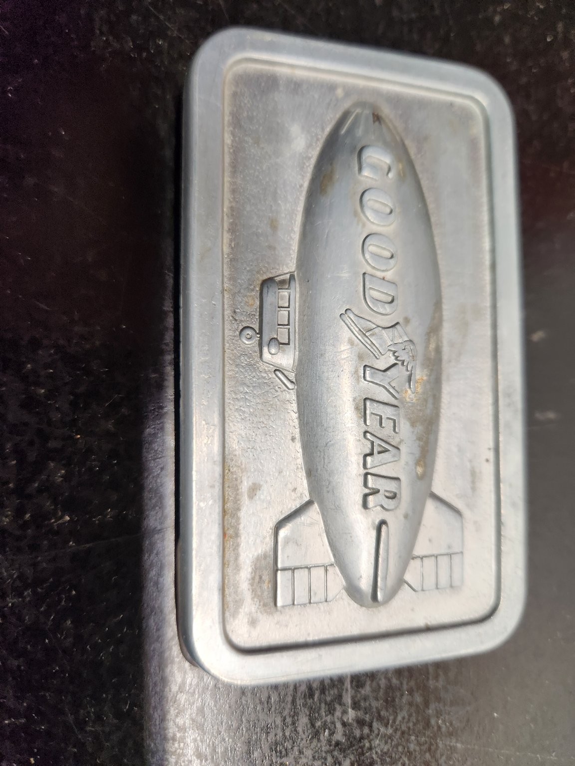 Goodyear Belt Buckle Blimp Zeppelin Silver Tone 1974 Vintage