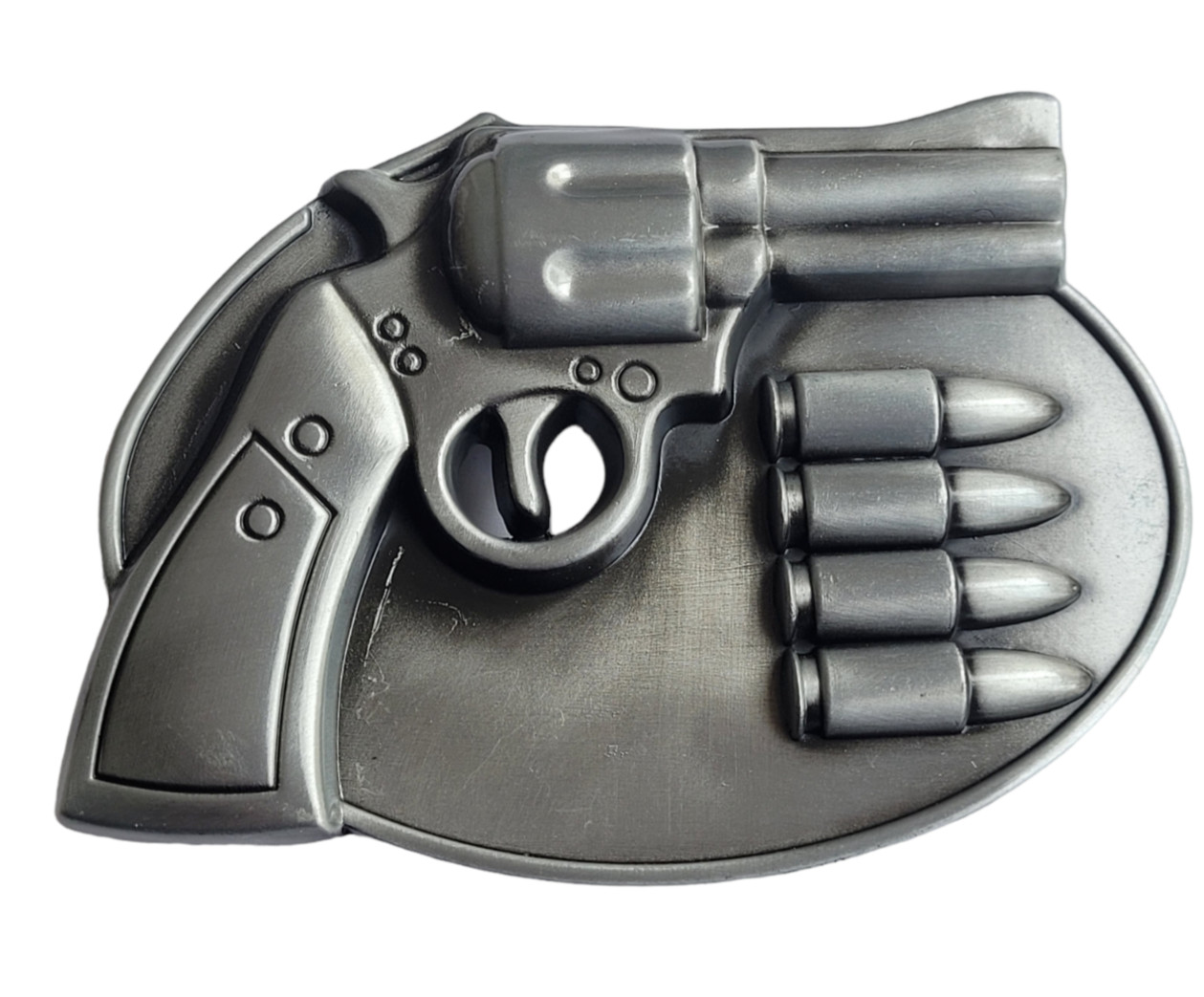 Silver Finish Pistol Gun & Bullets Buckle Western Cowboy Belt Buckle