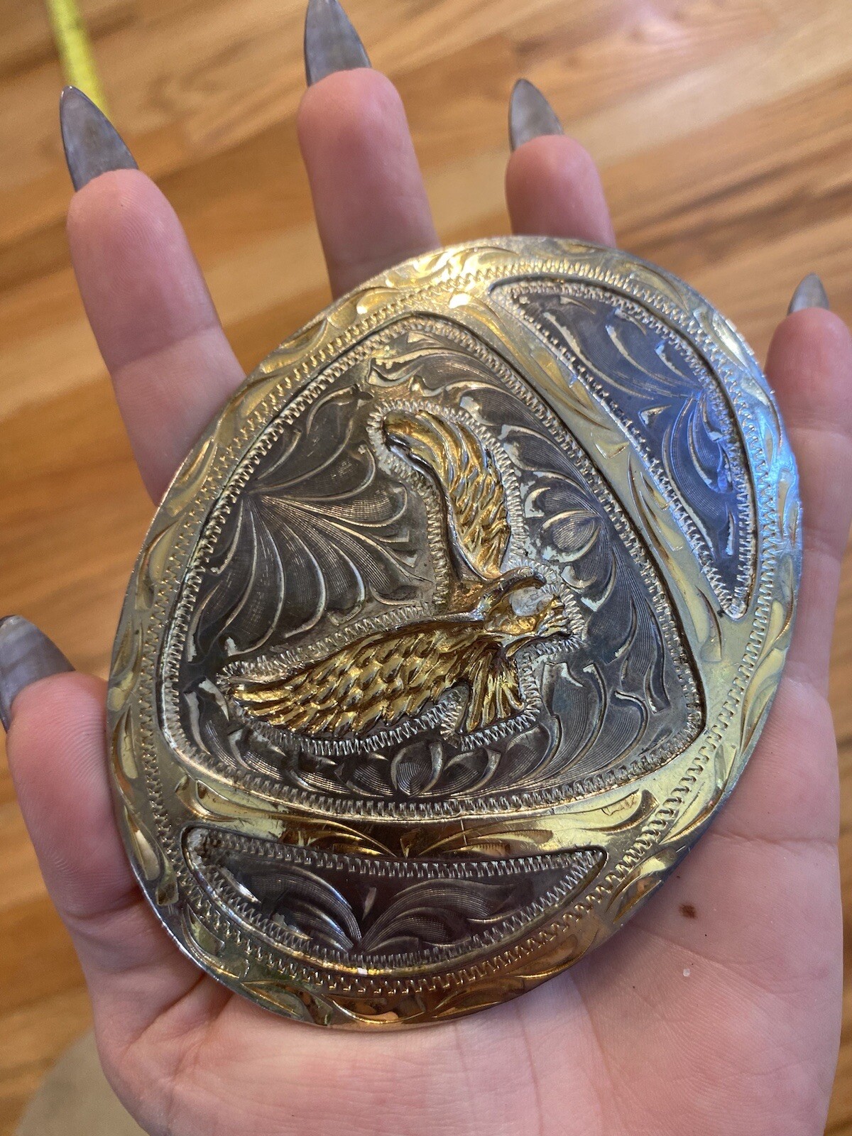 Silver and gold tone eagle belt buckle W made in Mexico— 36’