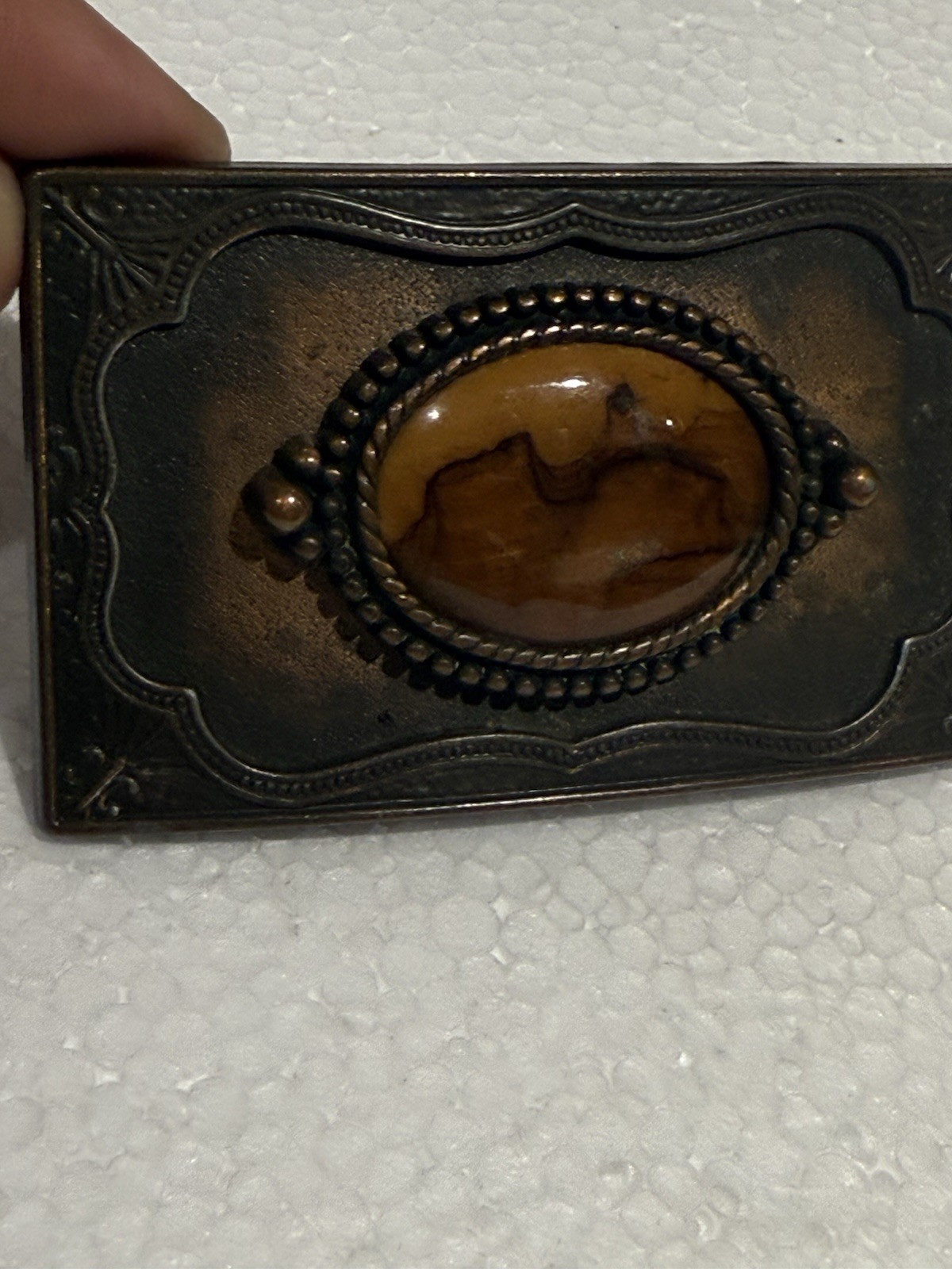 vintage PICTURE JASPER belt buckle SOUTHWESTERN native american GEMSTONE