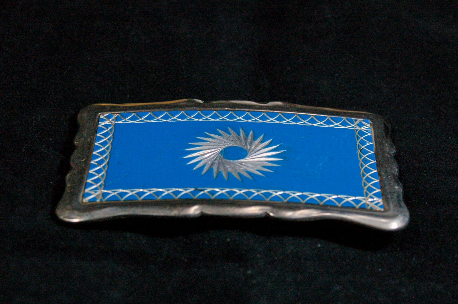 Spiral design western belt buckle blue on silver tone 3.5 inches