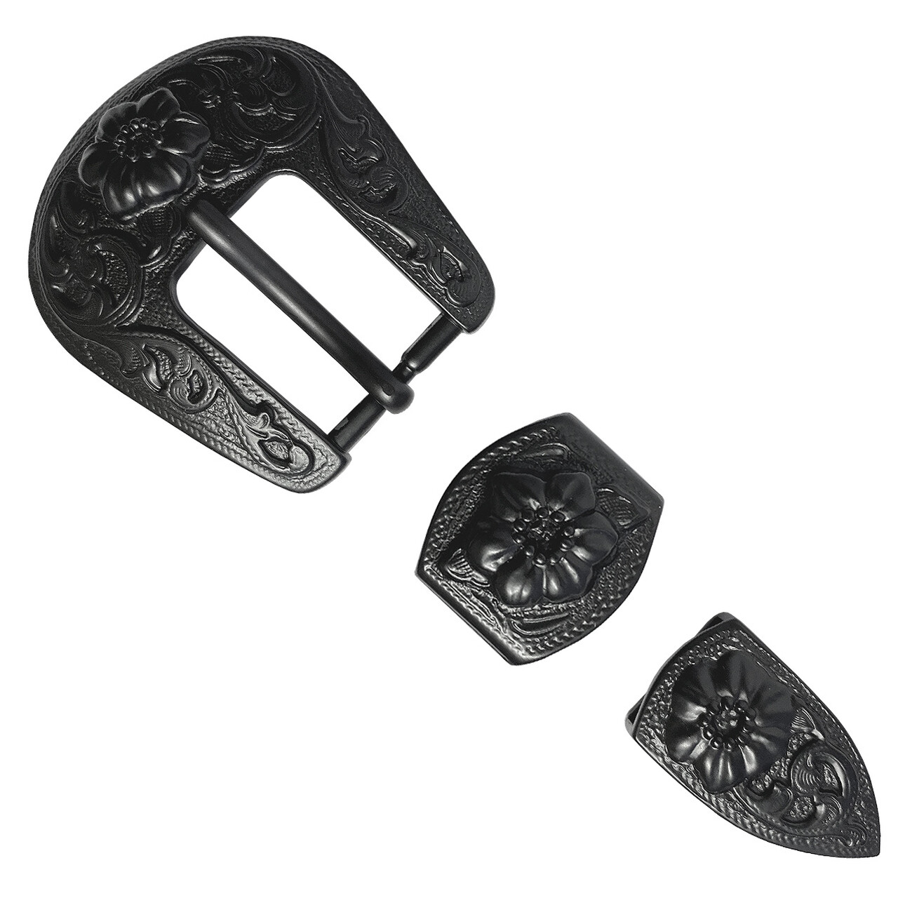 WESTERN BLACK COLOR FLORAL ENGRAVED BELT BUCKLE SET FITS 3/4&Prime; BELT strap