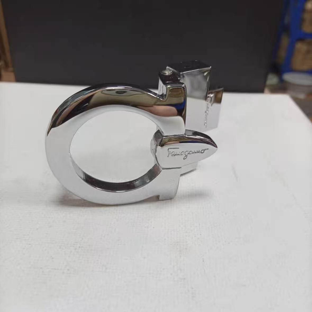 Ferragamo Polished Silver-Tone Copper Belt Buckle fits 3.3-3.4cm wide Belts